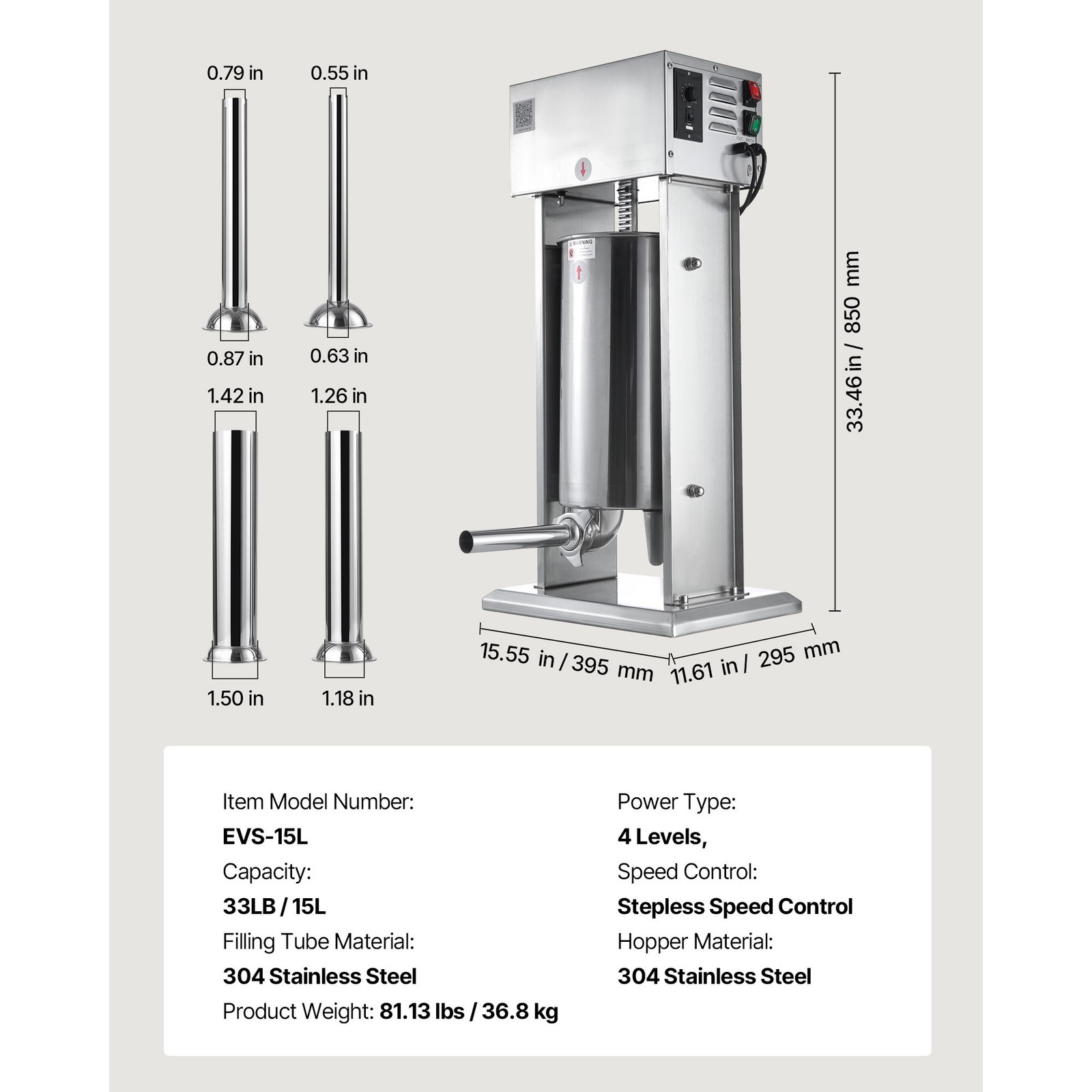 Uimoso Electric Sausage Filler 33 LBS / 15L with 4 Nozzles for Home and Business