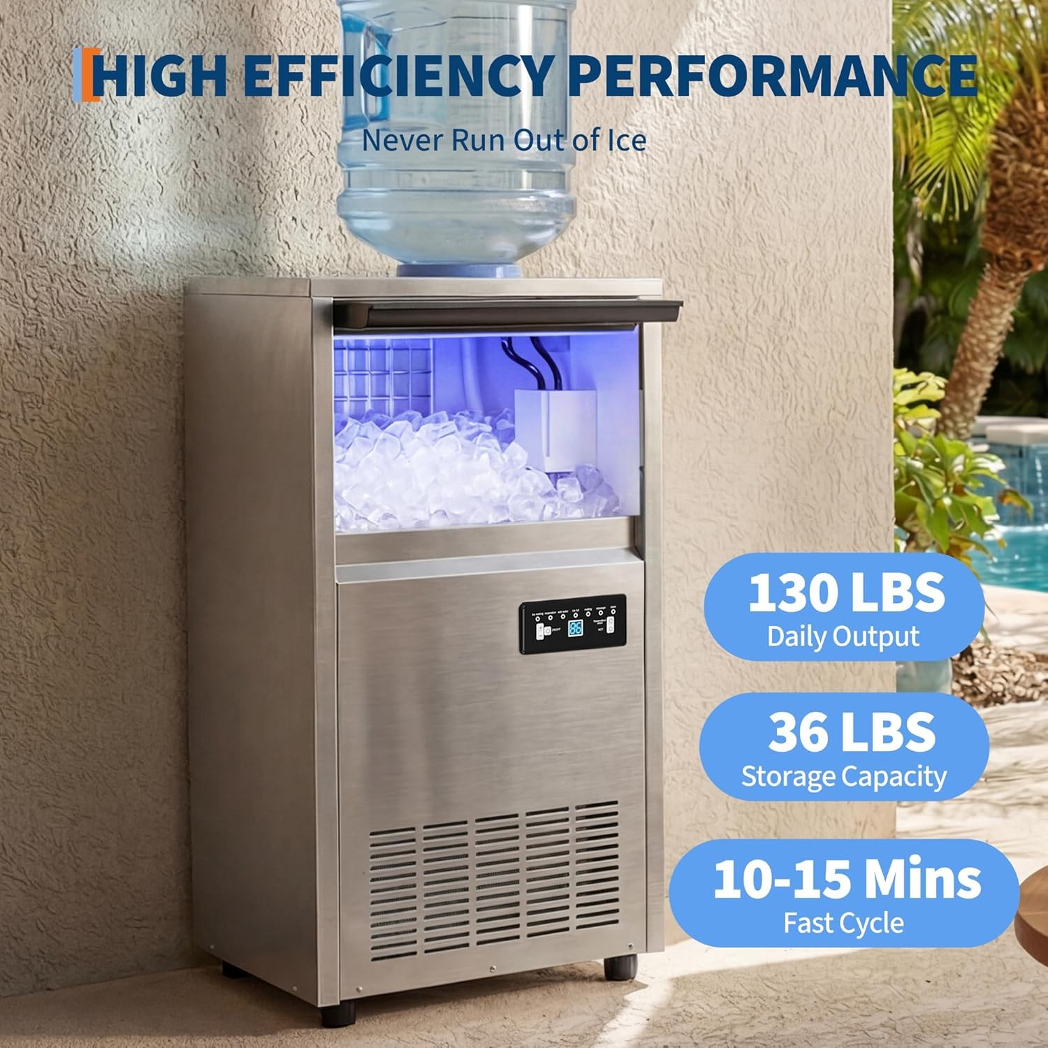 Commercial Ice Maker 120 lbs/24h Ice Cube Machine 13 lbs Storage Restaurant ETL