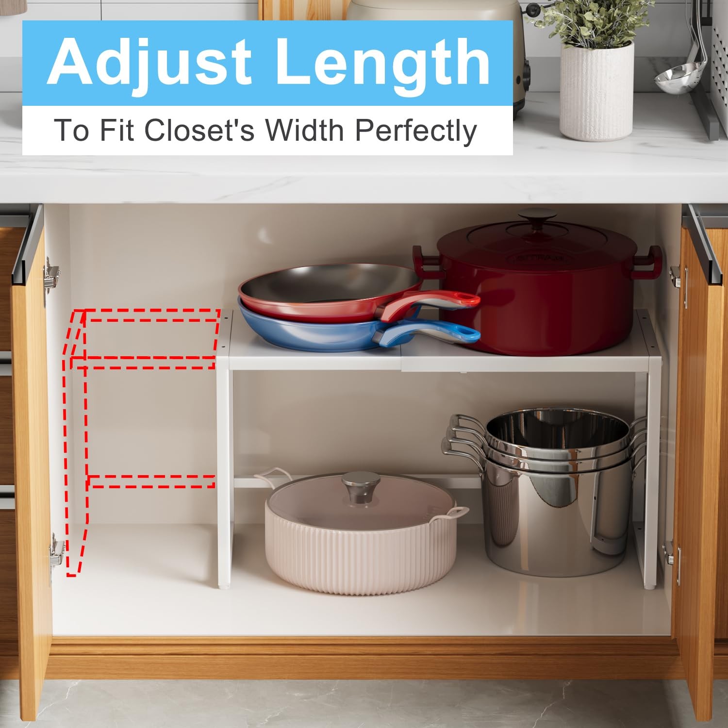 Expandable Kitchen Storage Shelves,110LBS 11.8″D x 28.9″W x 16.3″H, White