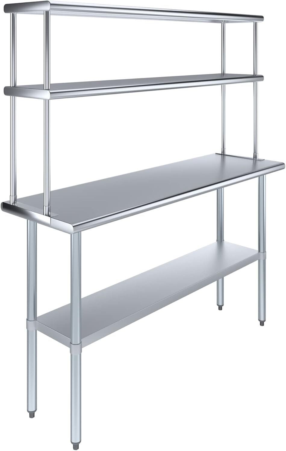 Stainless Steel Prep Table w/ Double Overshelf – Commercial Kitchen Workstation