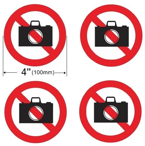 4 Pack NO PHOTO NO PICTURE NO CAMERA Window Door Wall 4» Dia Sign Decal Sticker