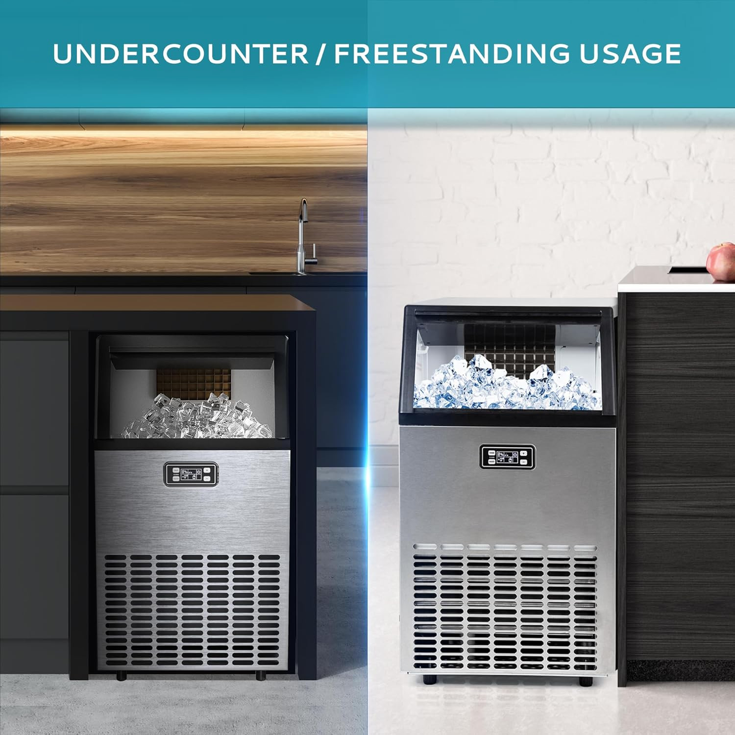 Commercial Ice Maker Machine – 95Lbs Daily Production, 33Lbs Ice Storage, Stainl