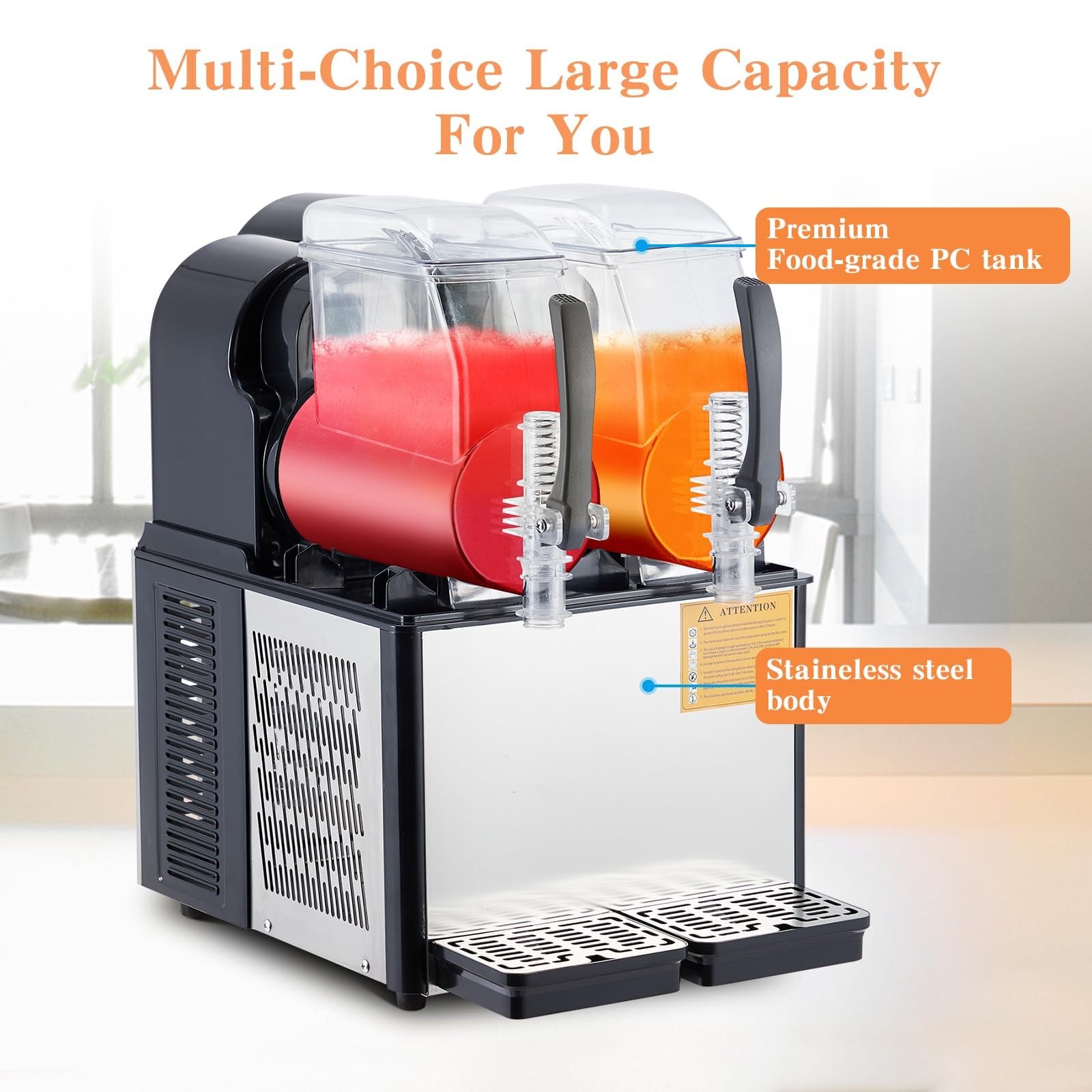 7.2L Frozen Drink Dispenser Dual Tank Slushie Machine High Capacity 370W