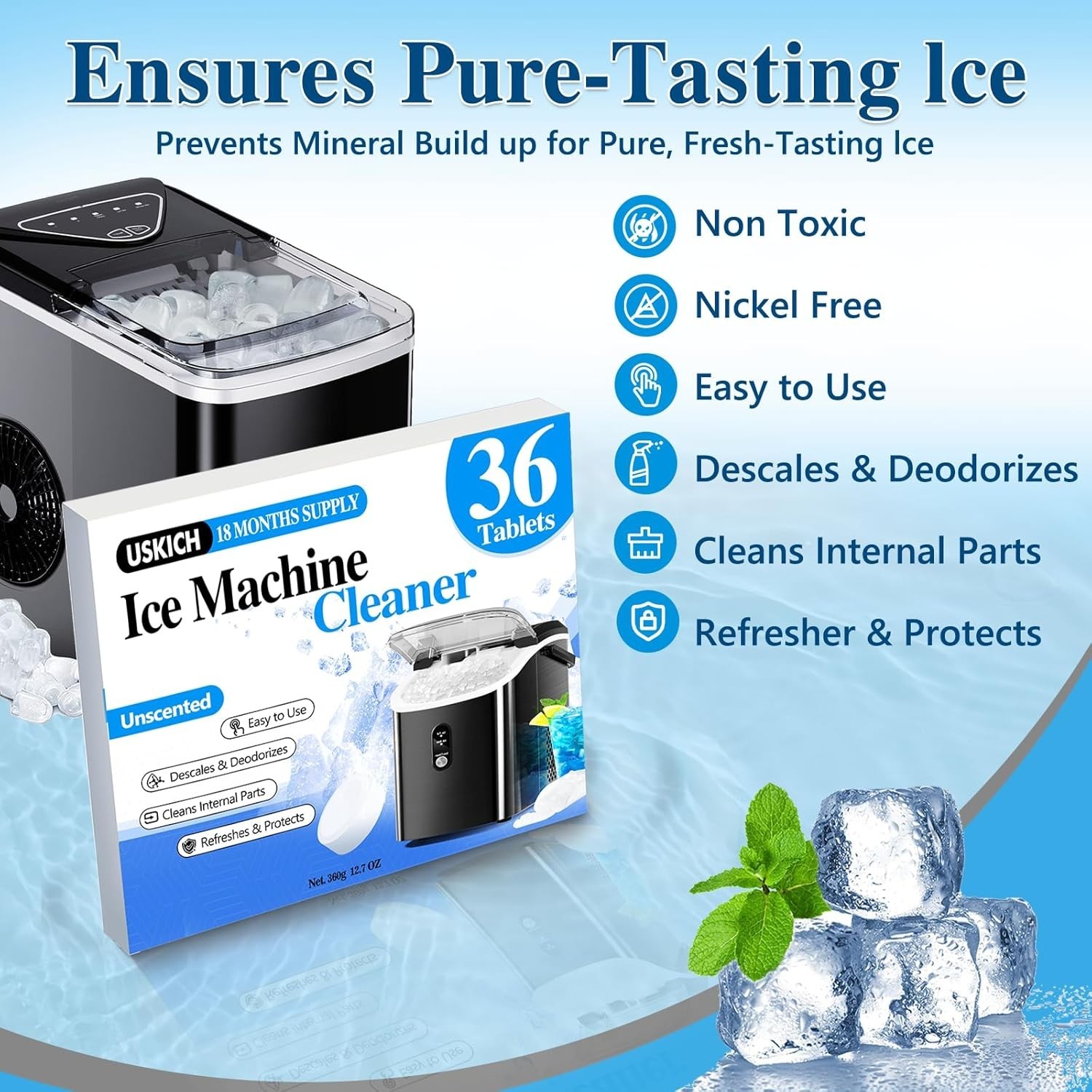 Powerful 36-Count Descaling Tablets for Ice Makers – Nickel Safe Formula