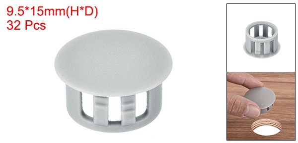 32Pcs 15mm Light Gray Nylon Plastic Round Locking Hole Plugs Insert End Cap