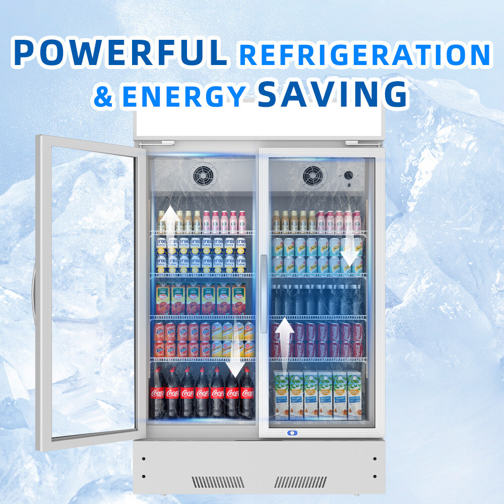 New Merchandiser Refrigerator 2 Glass Doors Commercial Beverage Cooler 18 Cu.ft