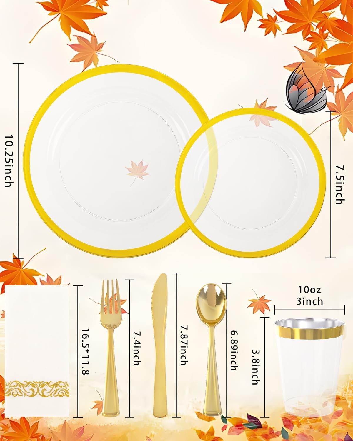 210PCS Gold Plastic Plates – Heavy Duty Clear Gold Disposable Plates Includes 30