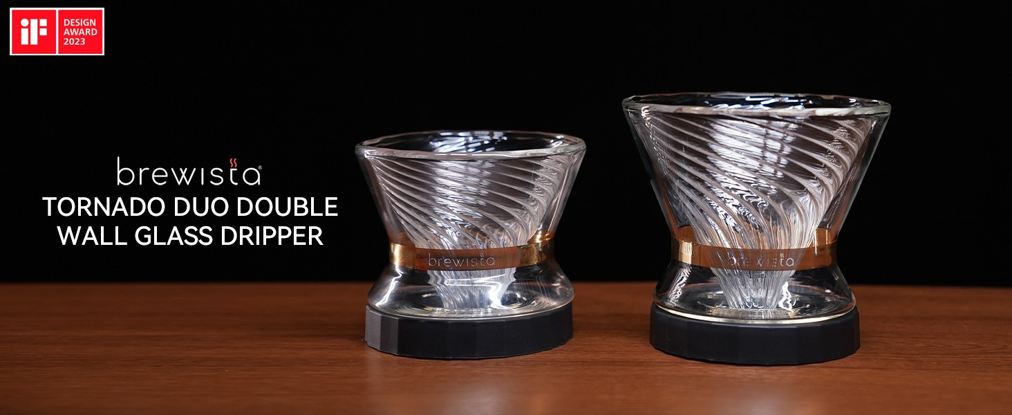 Tornado Duo Pour Over Coffee Dripper, Insulated Double Wall Glass, Easy-To-Clean