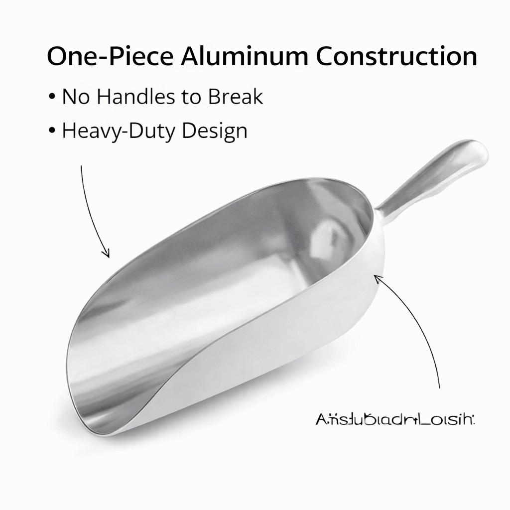 Choice 85 oz Aluminum Ice Scoop One-Piece Utility Scoop 16.5″ Handle Silver
