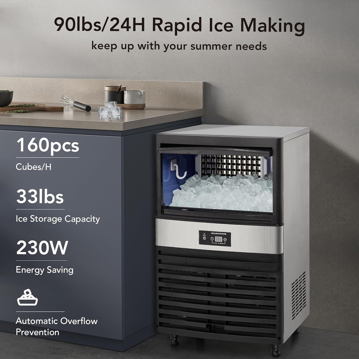 Commercial Ice Maker Machine 80 LBS/24H, Stainless Steel under Counter Ice Machi