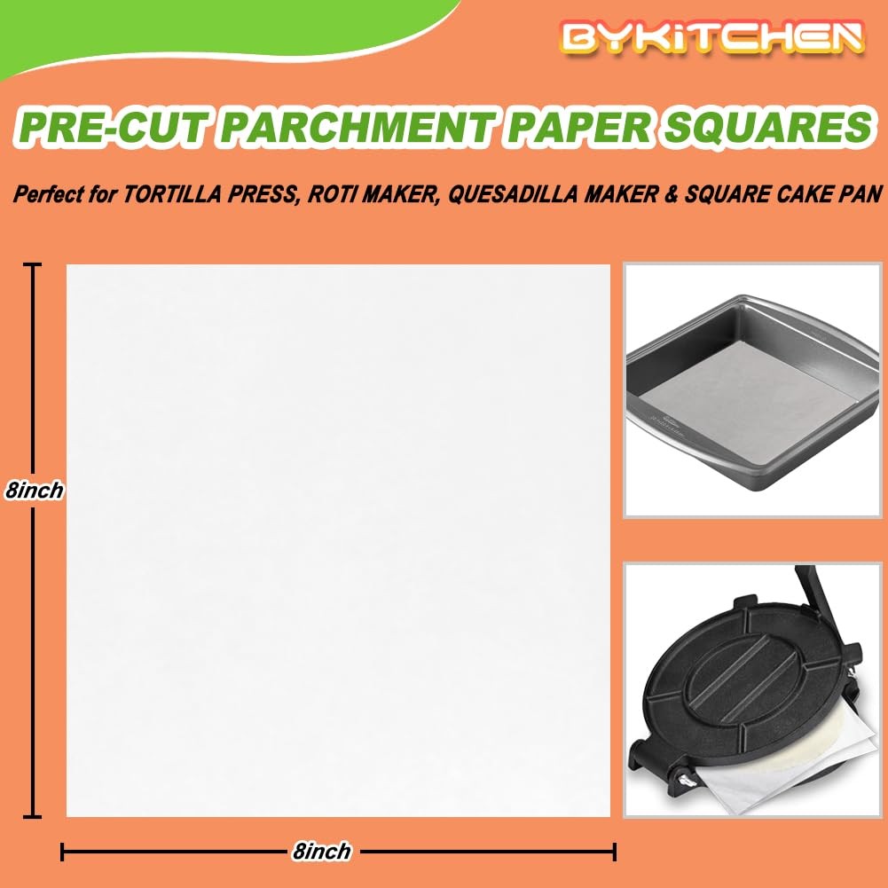 BYKITCHEN 8×8 Inch Non Stick Parchment Paper Sheet Squares 8 INCH, unbleached