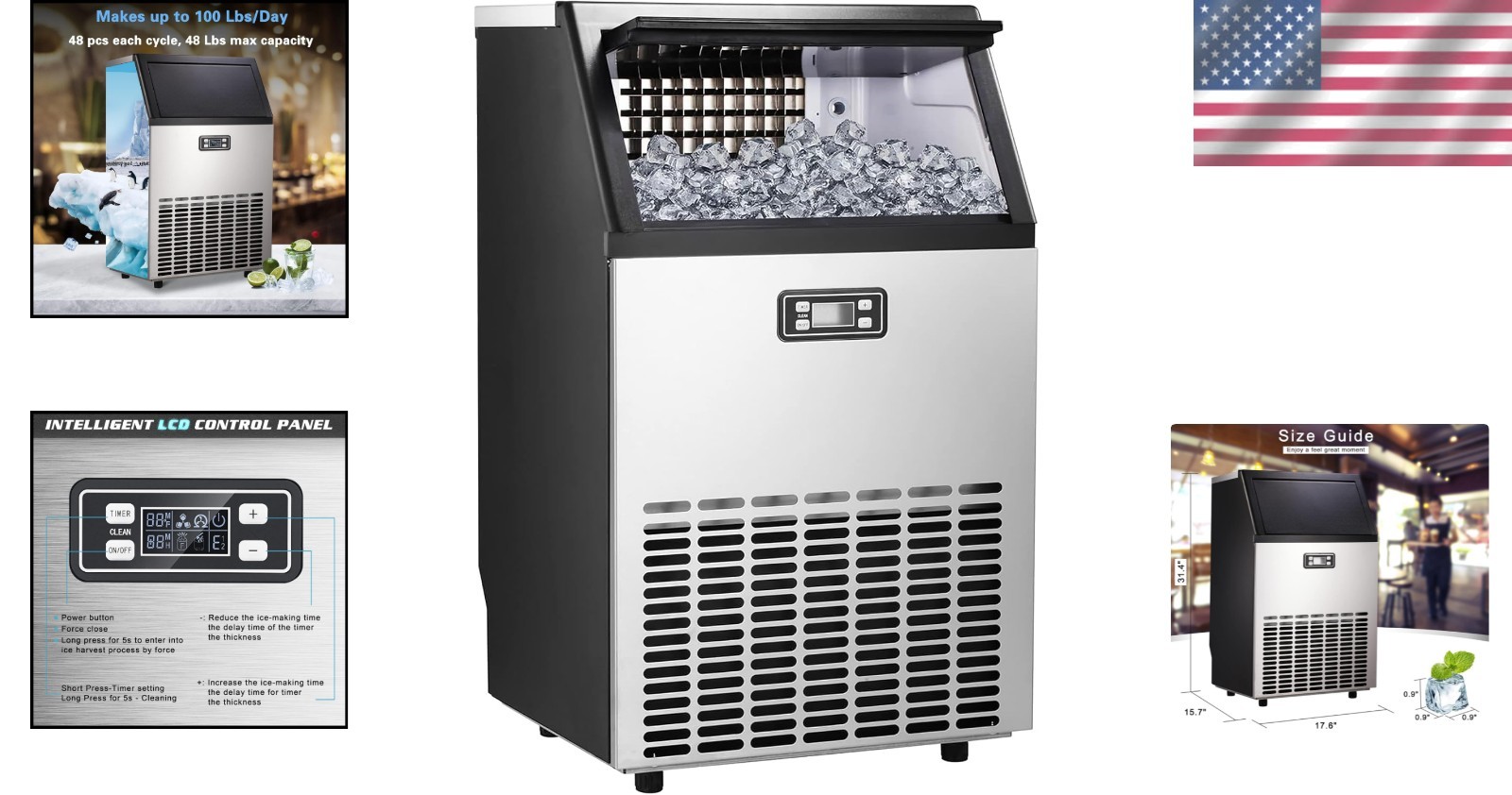 Versatile Ice Maker for Home & Commercial Use: 100lbs/Day with Insulated Storage