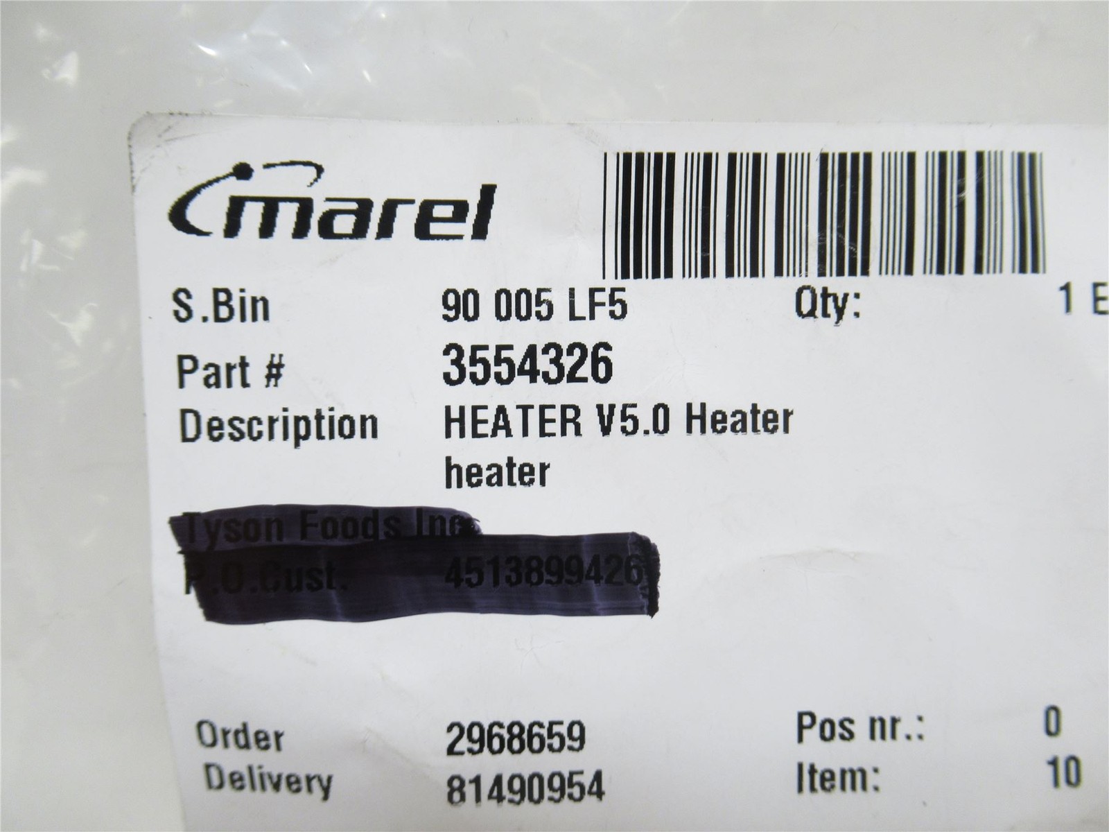 238537 New-No Box; Marel 3554326 Multihead Weigher Heater