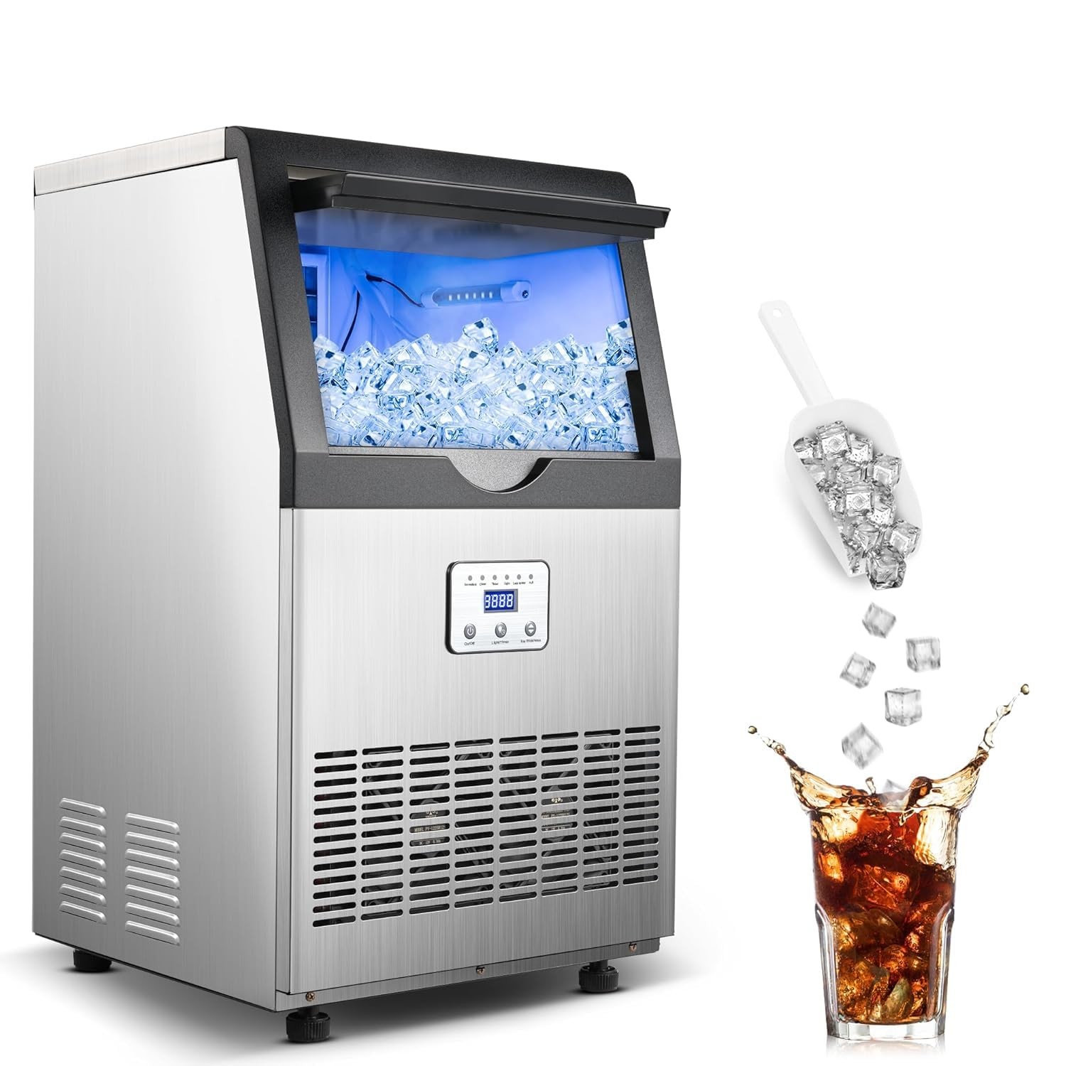 90LBS/24H Commercial Ice Maker Machine, Undercounter or Freestanding Stainles…