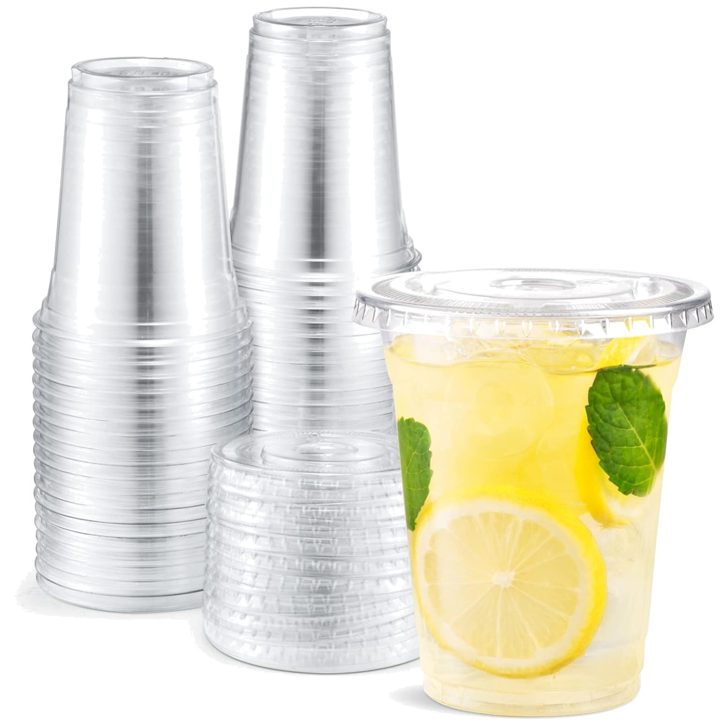 Leak-Proof Clear Plastic Cups with Lids, 100 Set
