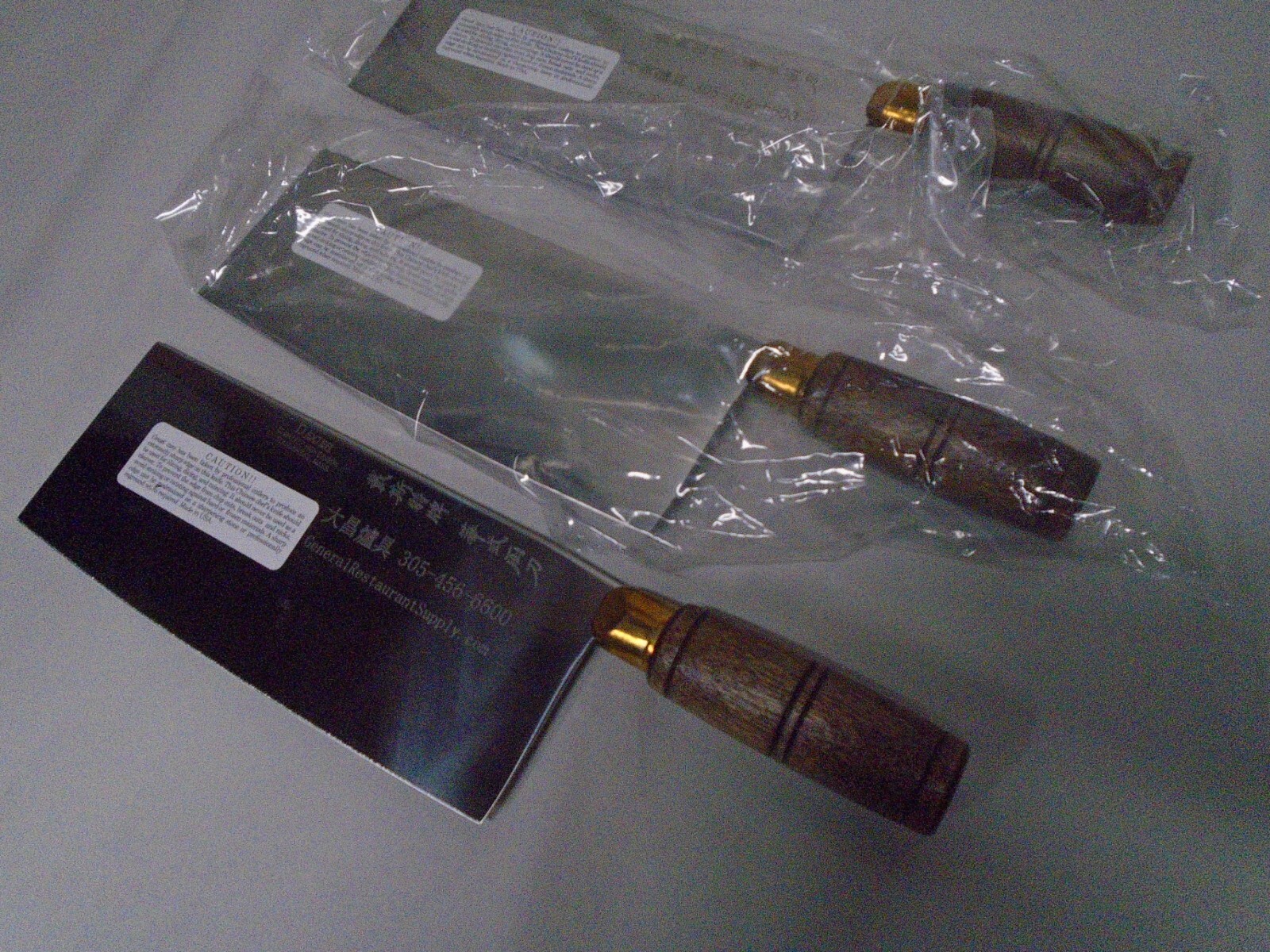 USA Made 8X3.25 in Set (3) Traditional Chinese Chef Knives Wood S5198 Stainless