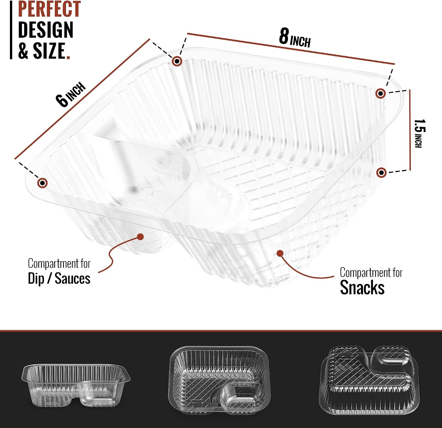 100 Pcs Nacho Trays – Large 6″x8″ Disposable 22 Oz – 2 Compartments Clear
