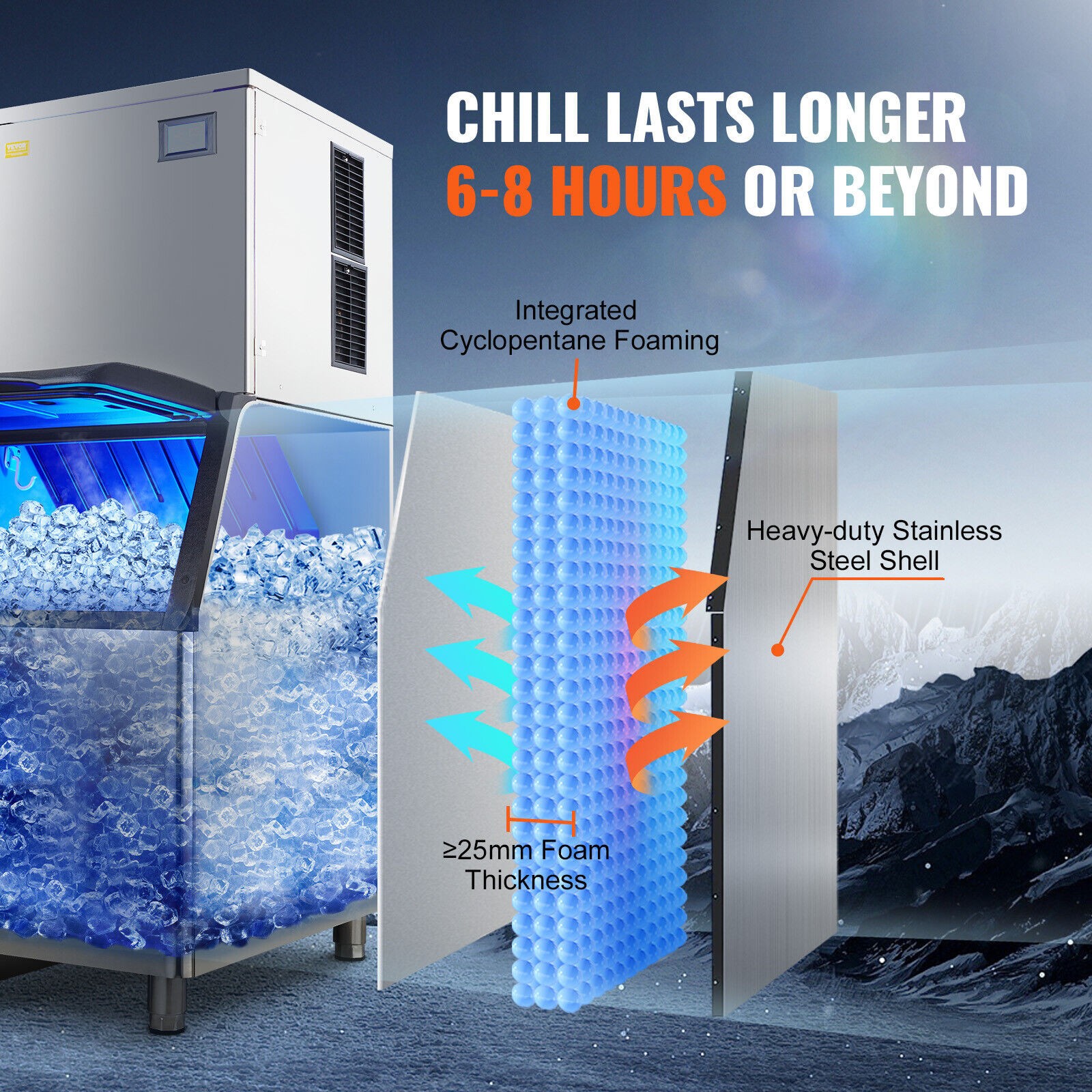 110V 550LBS/24H Commercial Ice Maker Machine, Air Cooled w/220LBS Storage Bin