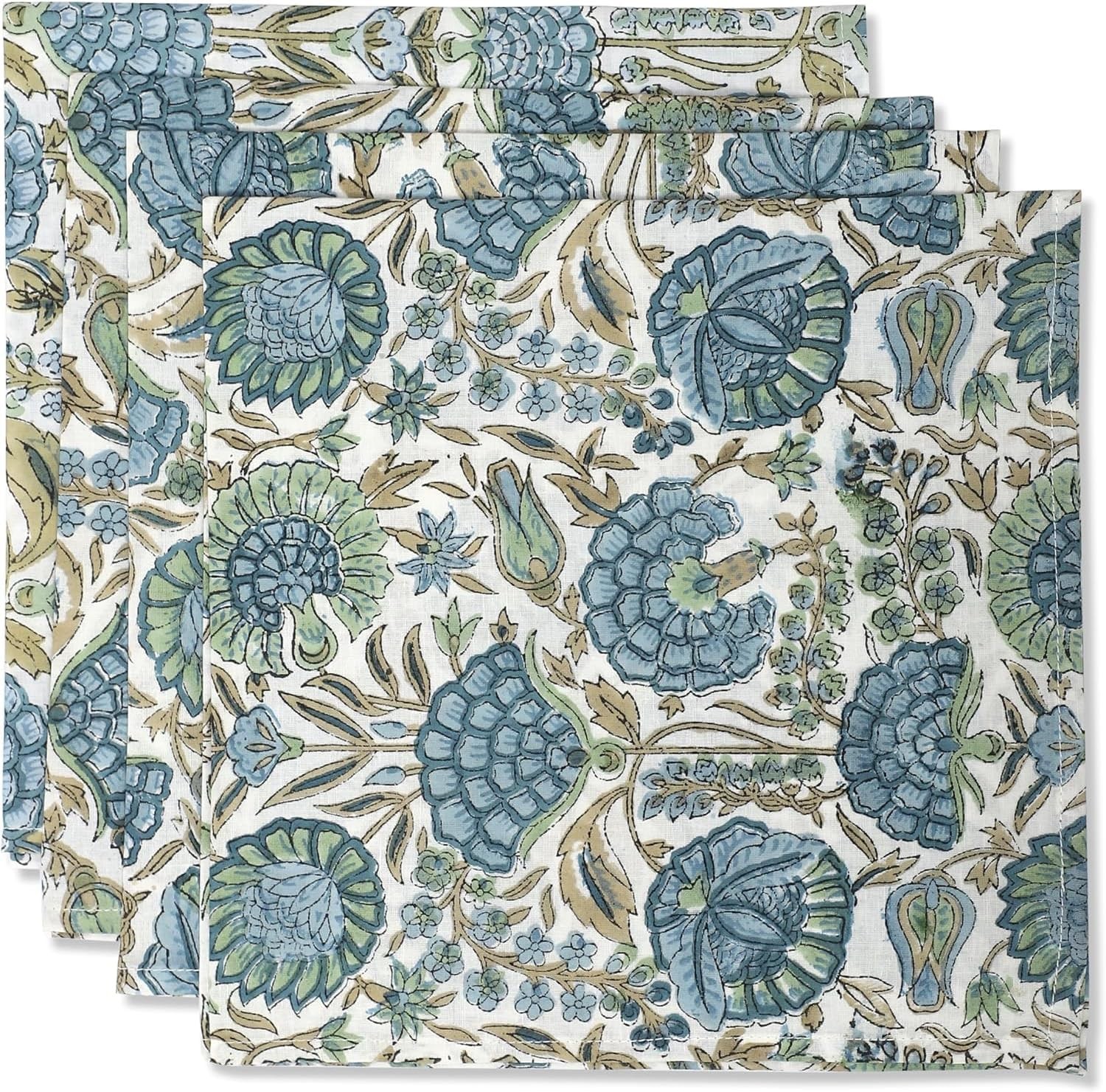 Asparagus Green Hand Blo Print Cotton Napkins 18″ x 18″ (Set