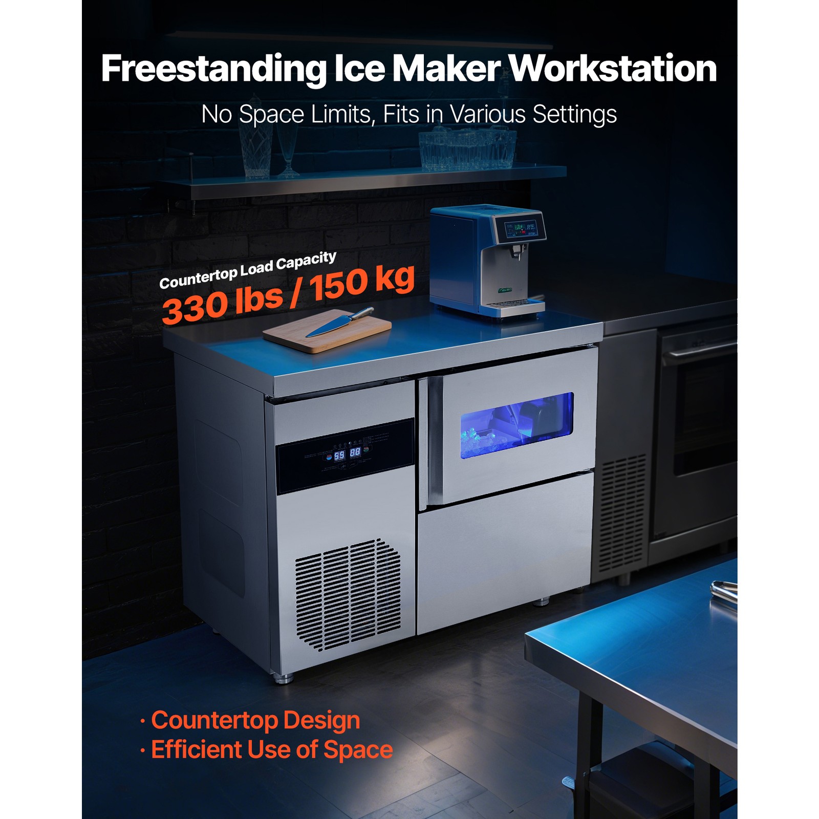 Uimoso Freestanding Commercial Ice Maker Machine for Countertop, 132 lbs/24H