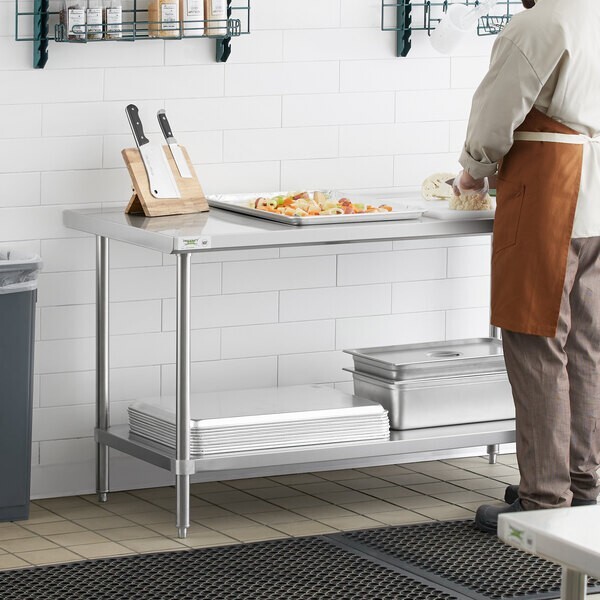 30″W x 120″L Stainless Steel Prep and Work Restaurant Table with Undershelf