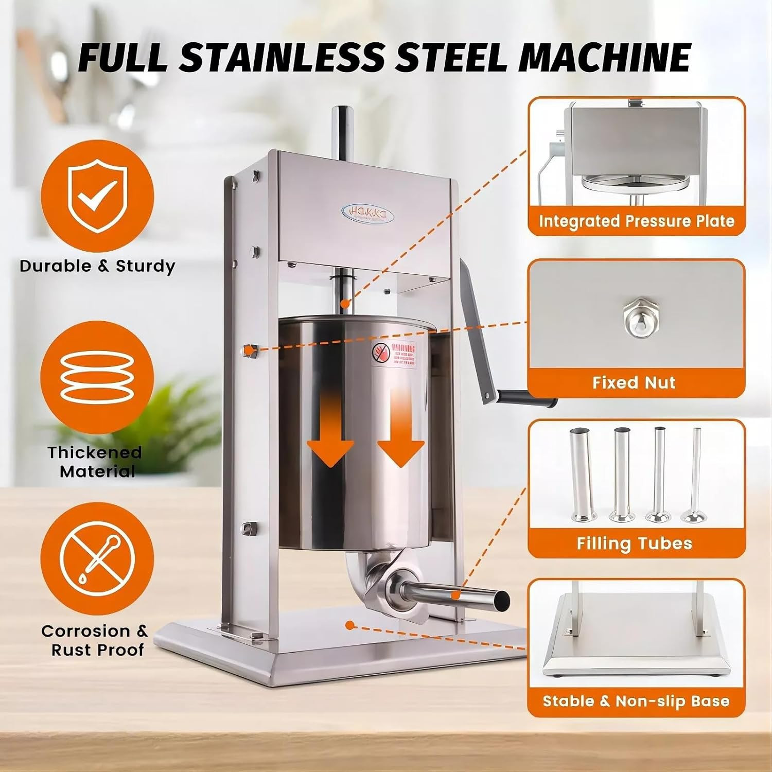 Hakka 15L/32LB Sausage Stuffer, Vertical Sausage Maker and Sausage Filler with 4