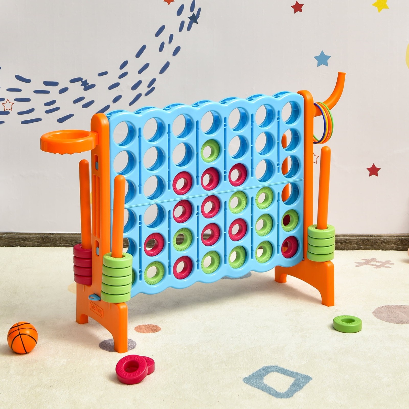 1 Costway Giant 4-in-A-Row Game Set w/ Basketball Hoop Orange FREESHIP