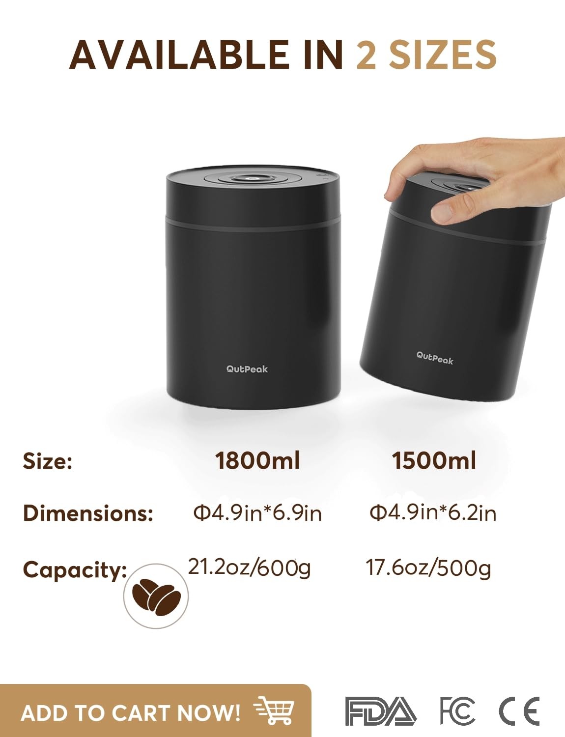 Outpeak 2025 Kilo Auto Vacuum Coffee Canister 1.8L For 21.2Oz Coffee Beans