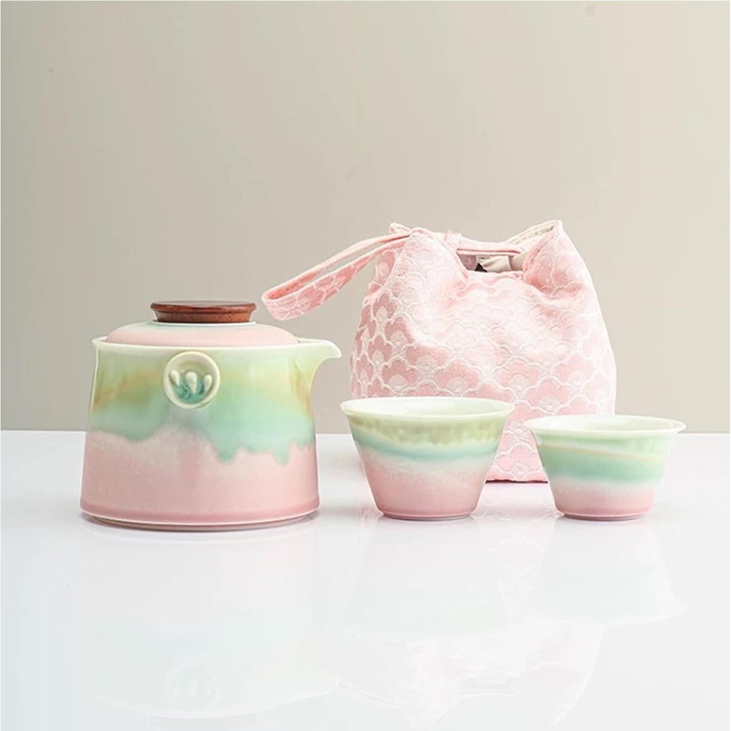 Hermit Life Chinese Travel Tea Set, Portable Ceramic Teapot for One to Two,