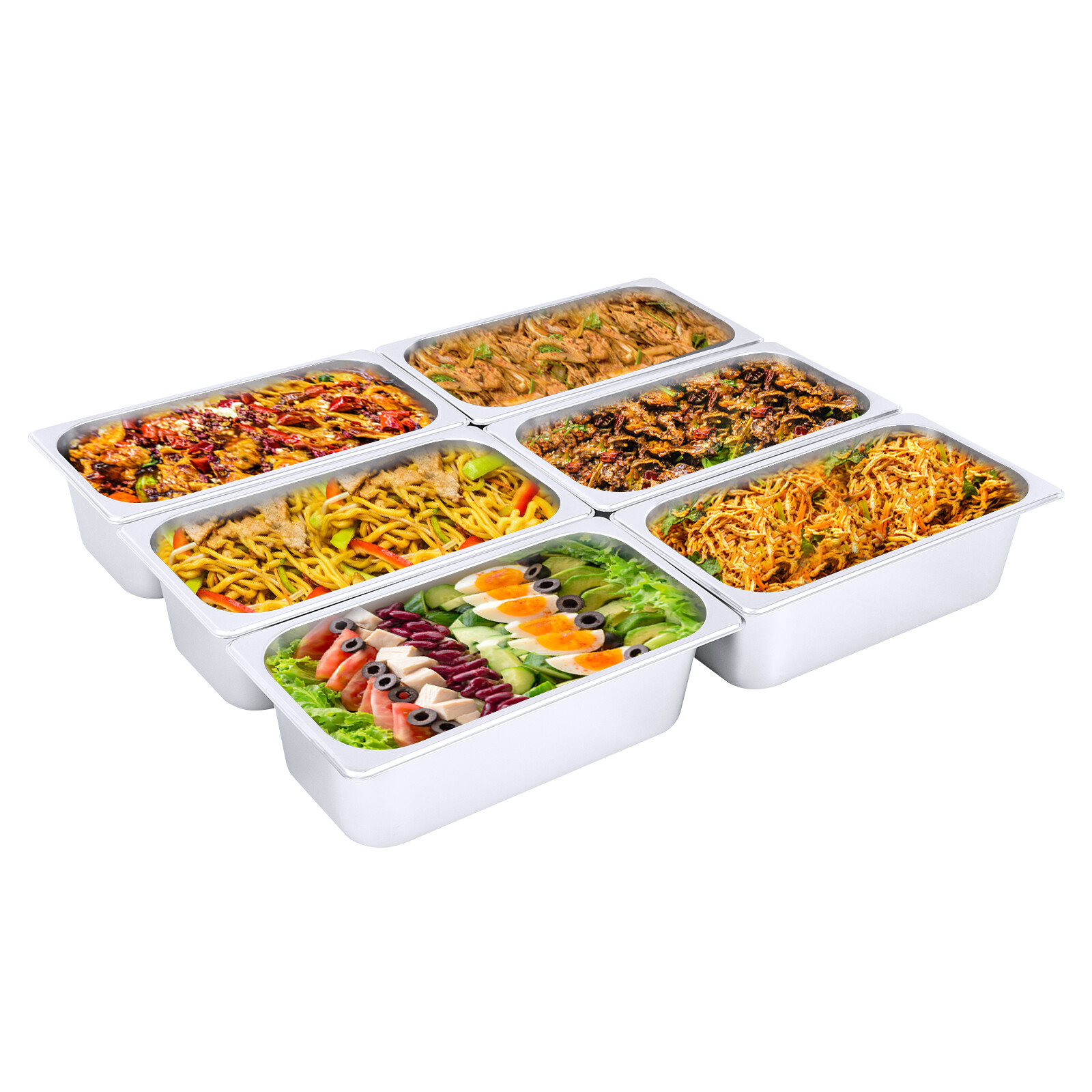 6 Pack 1/3 Size 4″ Deep Stainless Steel Hotel Pans for Catering & Food Prep