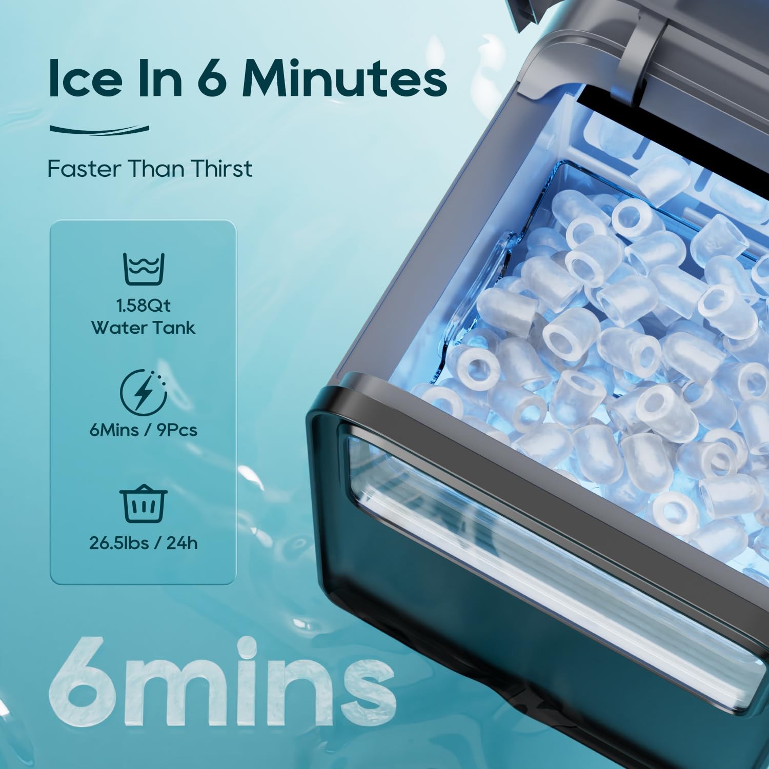 Ice Maker Countertop, 9 Cubes in 6 mins, Self-Cleaning Portable…