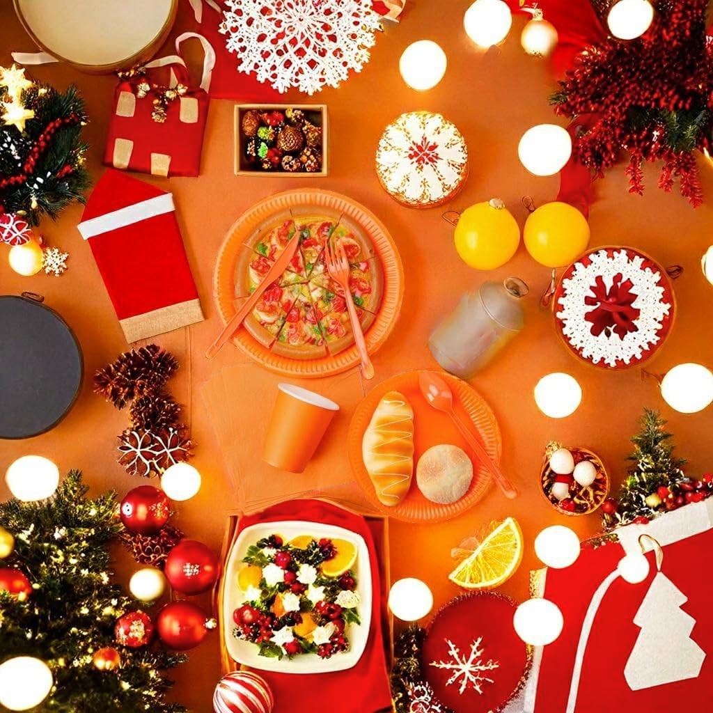 210pcs Orange Paper Plates Disposable Tableware Party Supplies- Includes 9″
