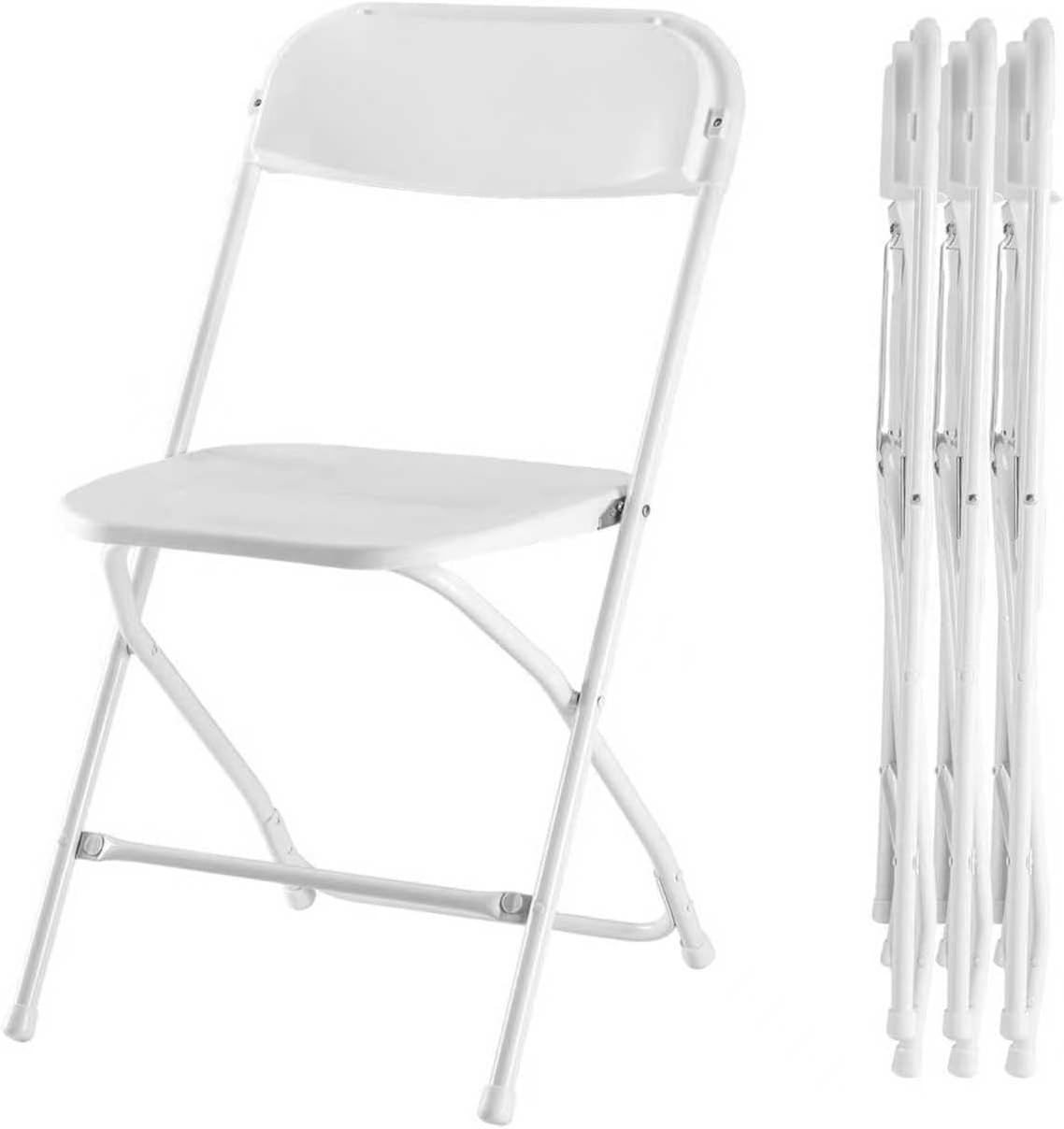 Portable Stackable & Foldable Metal Frame White Chairs, 4-Pack