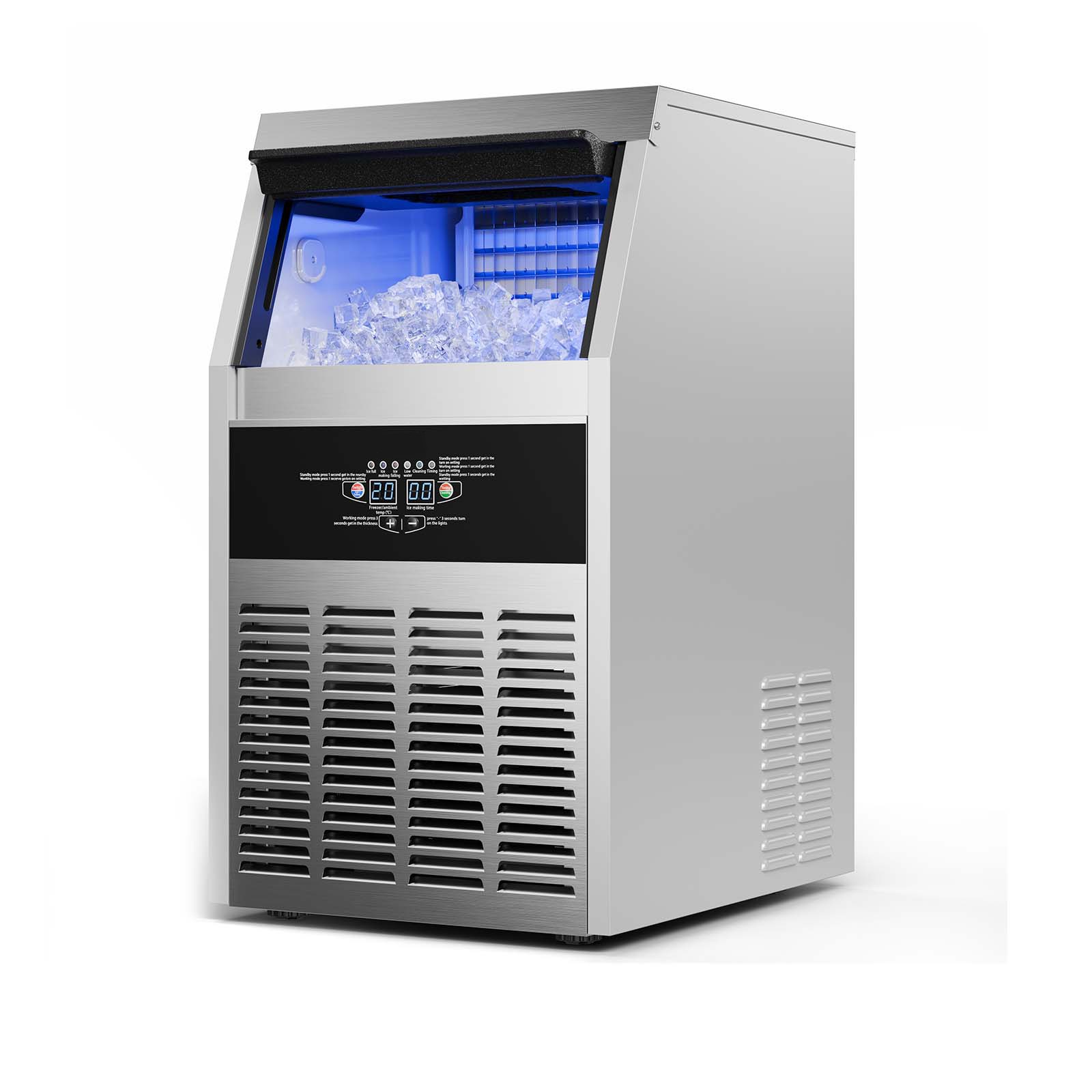 Uimoso 130lb/24h Commercial Ice Maker Freestanding Ice Cube Machine 30lb Storage