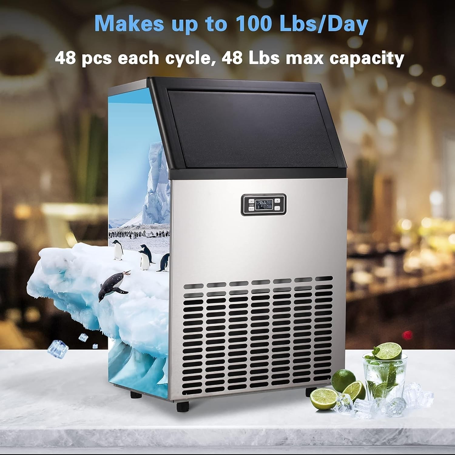 Versatile Ice Maker for Home & Commercial Use: 100lbs/Day with Insulated Storage