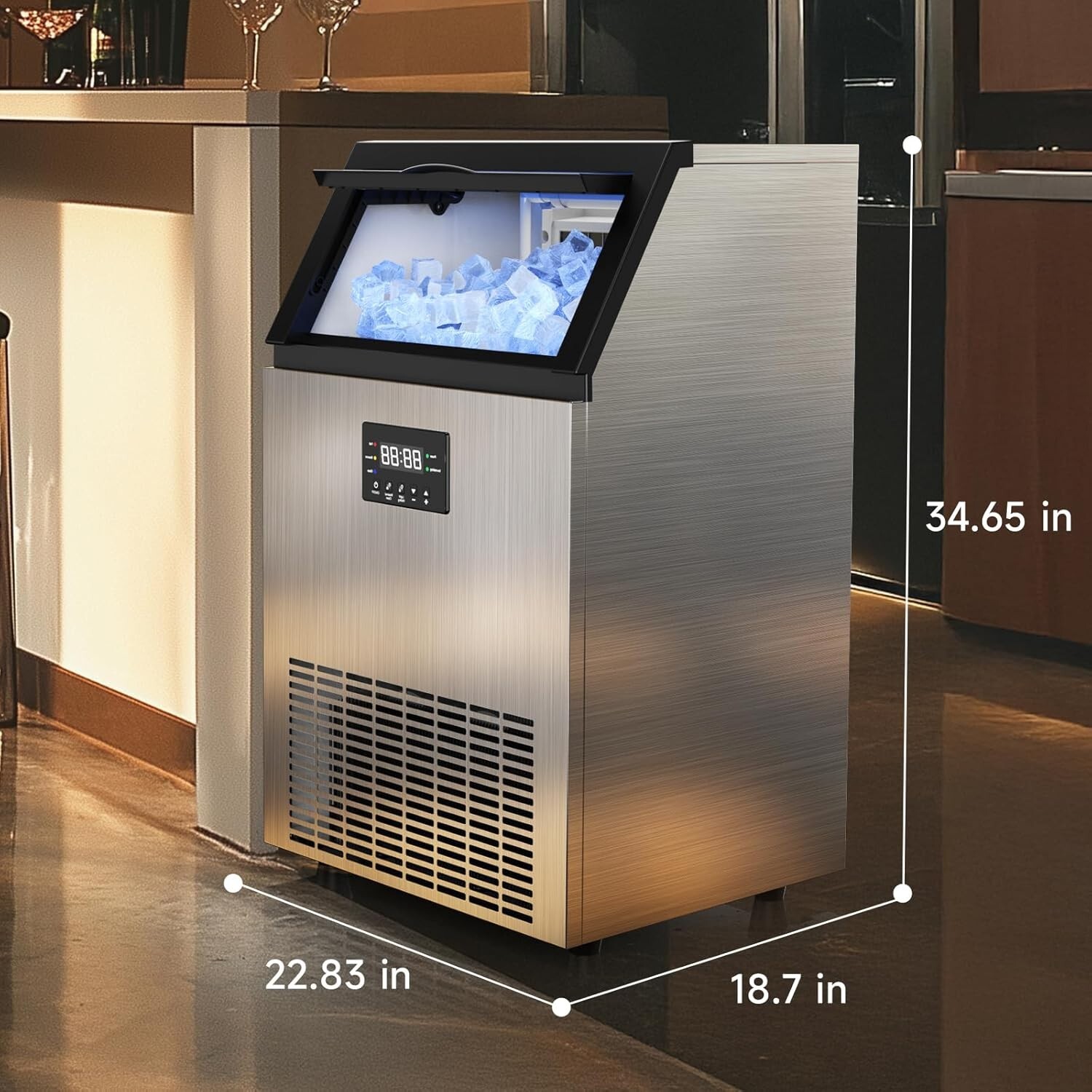 160LB/24h Built-In Commercial Ice Maker Stainless Ice Cube Machine Freestanding