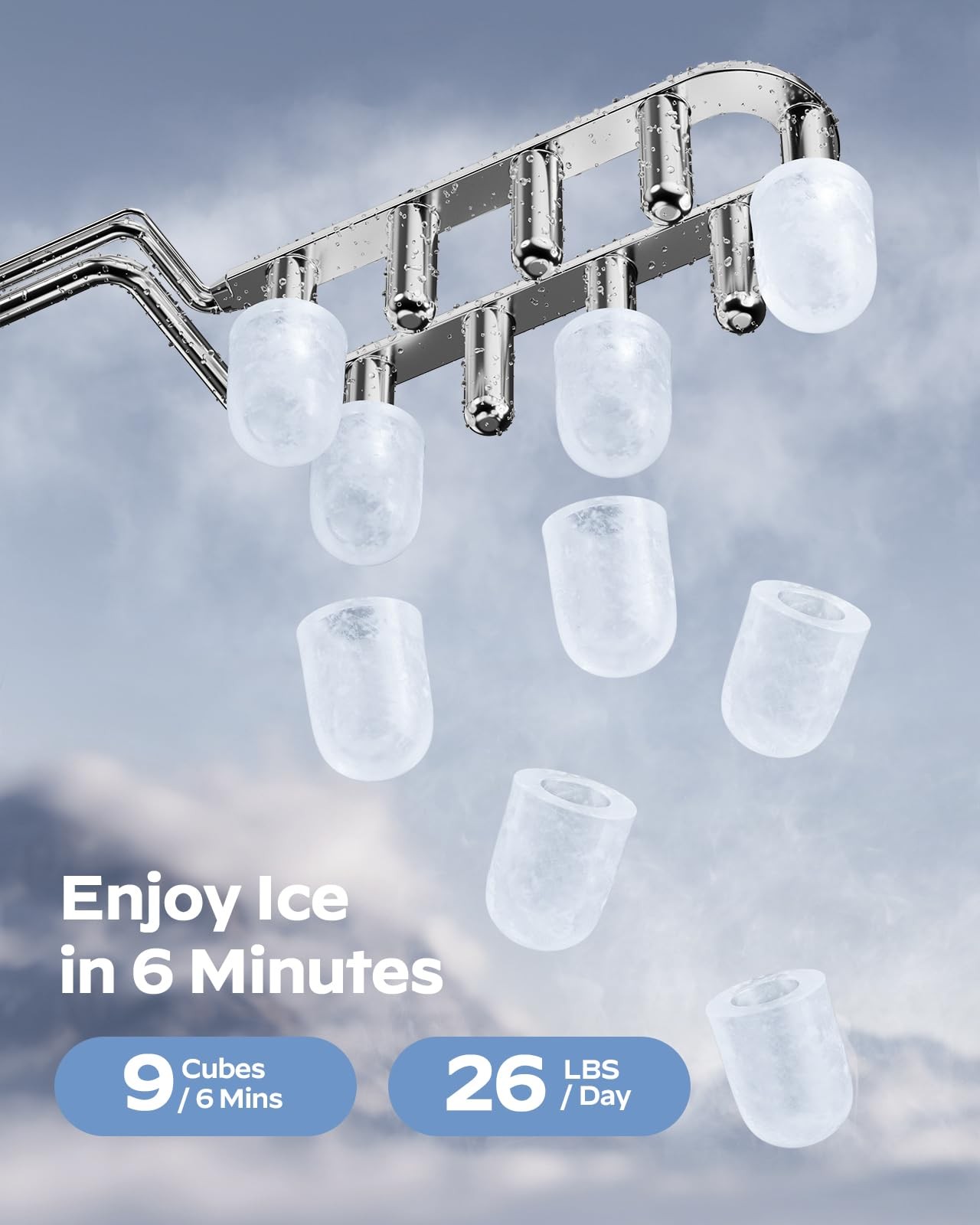 HOMEZAY Ice Maker Countertop, 9 Cubes Ready in 6 Mins, 26 lbs per Day, Black