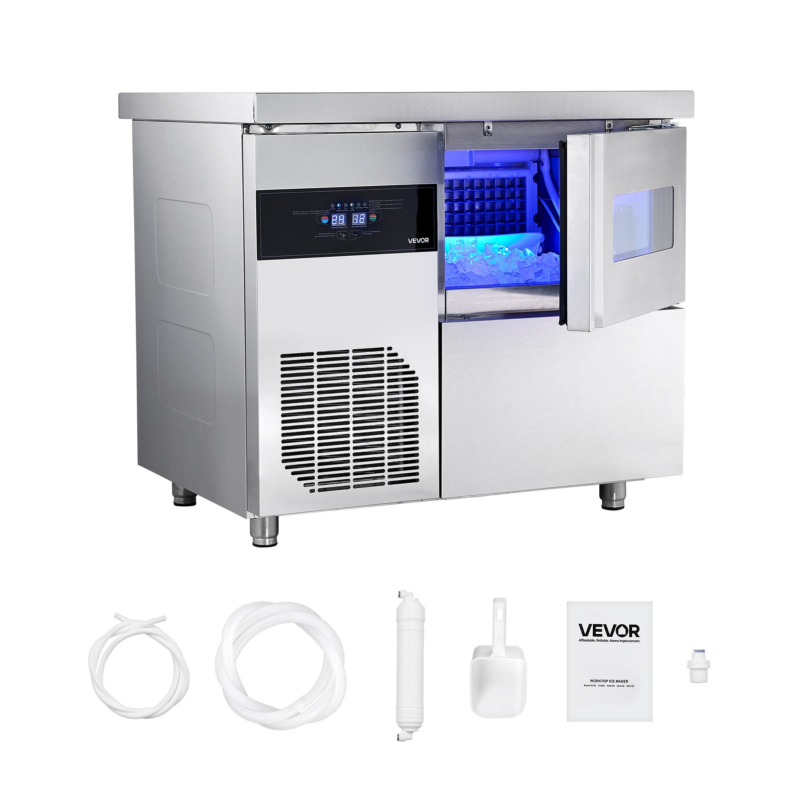 VEVOR Commercial Ice Maker Freestanding Worktop Ice Machine 132 lbs/24H 70 Cubes