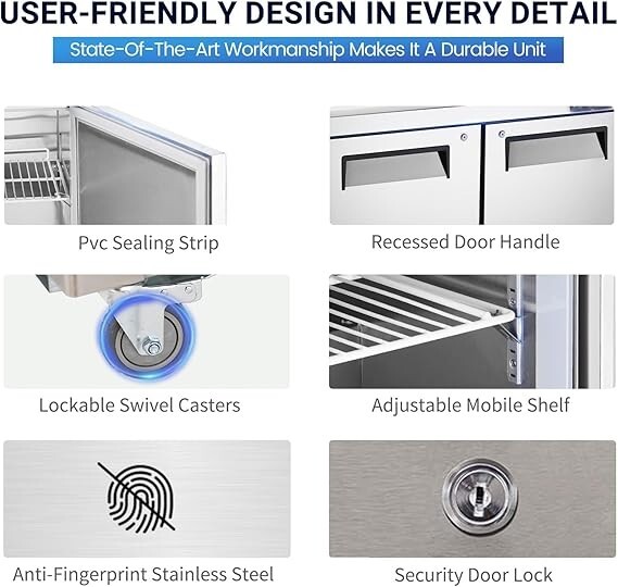 72″ W Sandwich Salad Prep Table Fan Cooling Commercial Refrigerator with 3 Door
