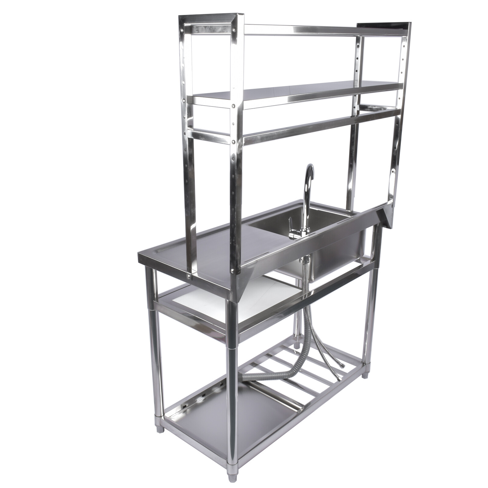 39.4in Stainless Steel Utility Sink Set, Single Bowl Commercial Sink w/ Shelves