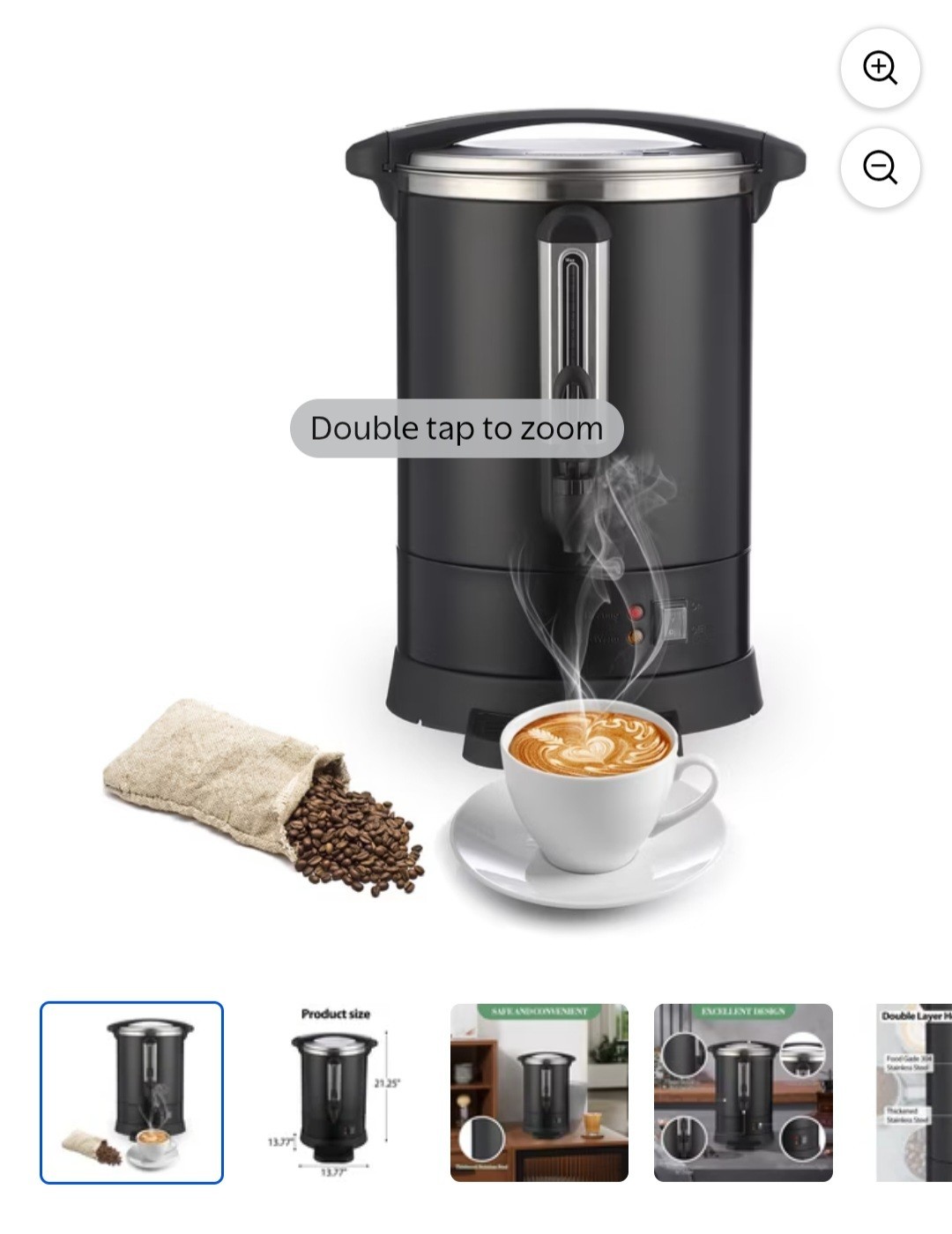 Double-Wall Insulated Coffee Urn 80-Cup, 12L / 3.2 Gal Commercial Coffee Maker,