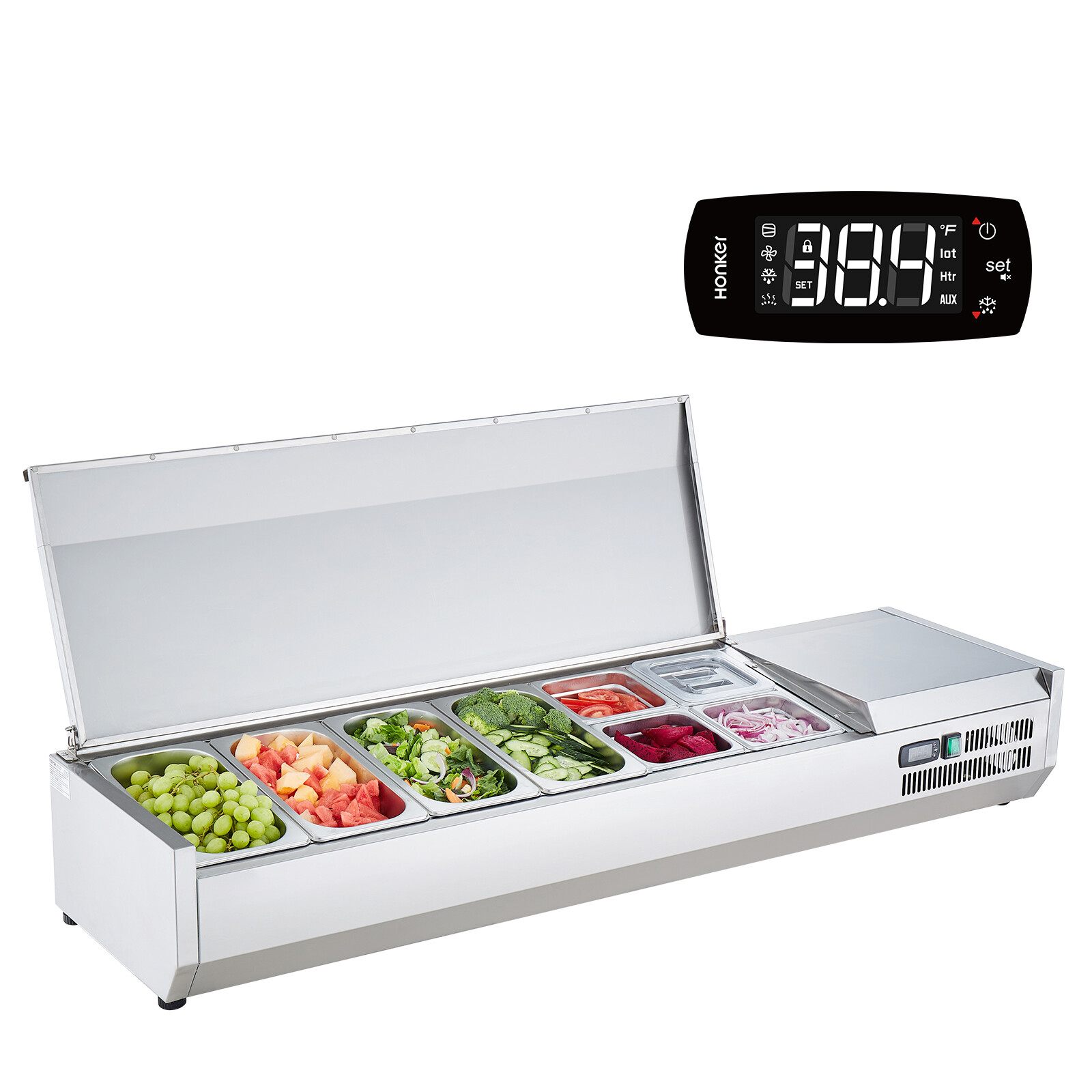 VEVOR 60″ Countertop Condiment Refrigerated Salad Pizza Prep Station w/SUS Cover