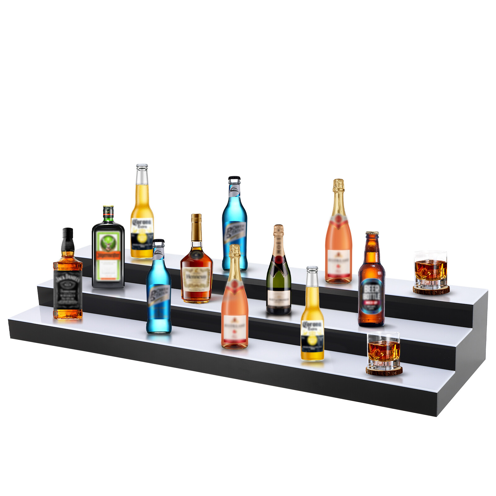 3 Tiers 40 Inch LED Lighted Liquor Bottle Display with RF Remote for Home Bar