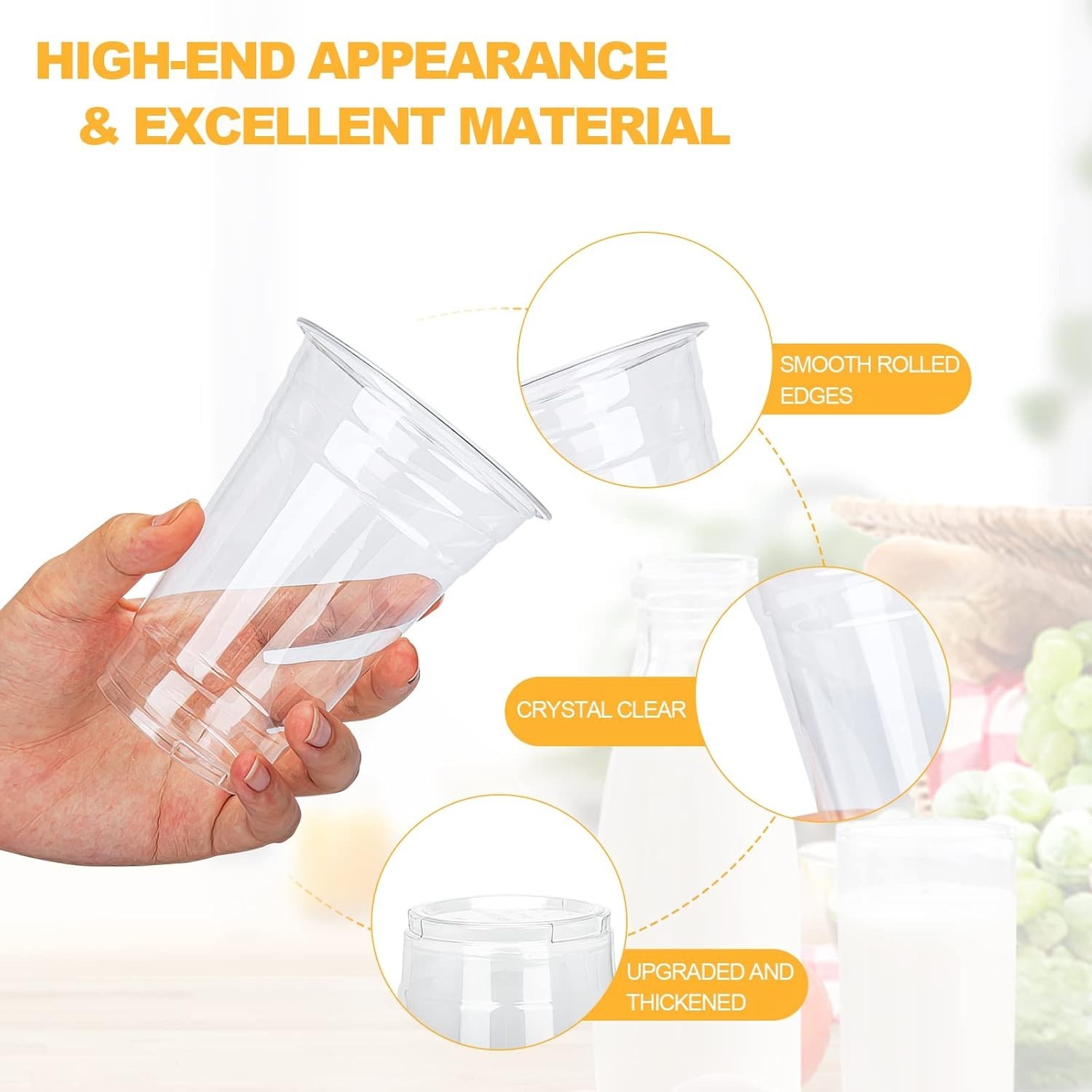 100 Count – 16 Ounce Plastic Cups, Ice Coffee Cups To Go – Crystal Clear PET …