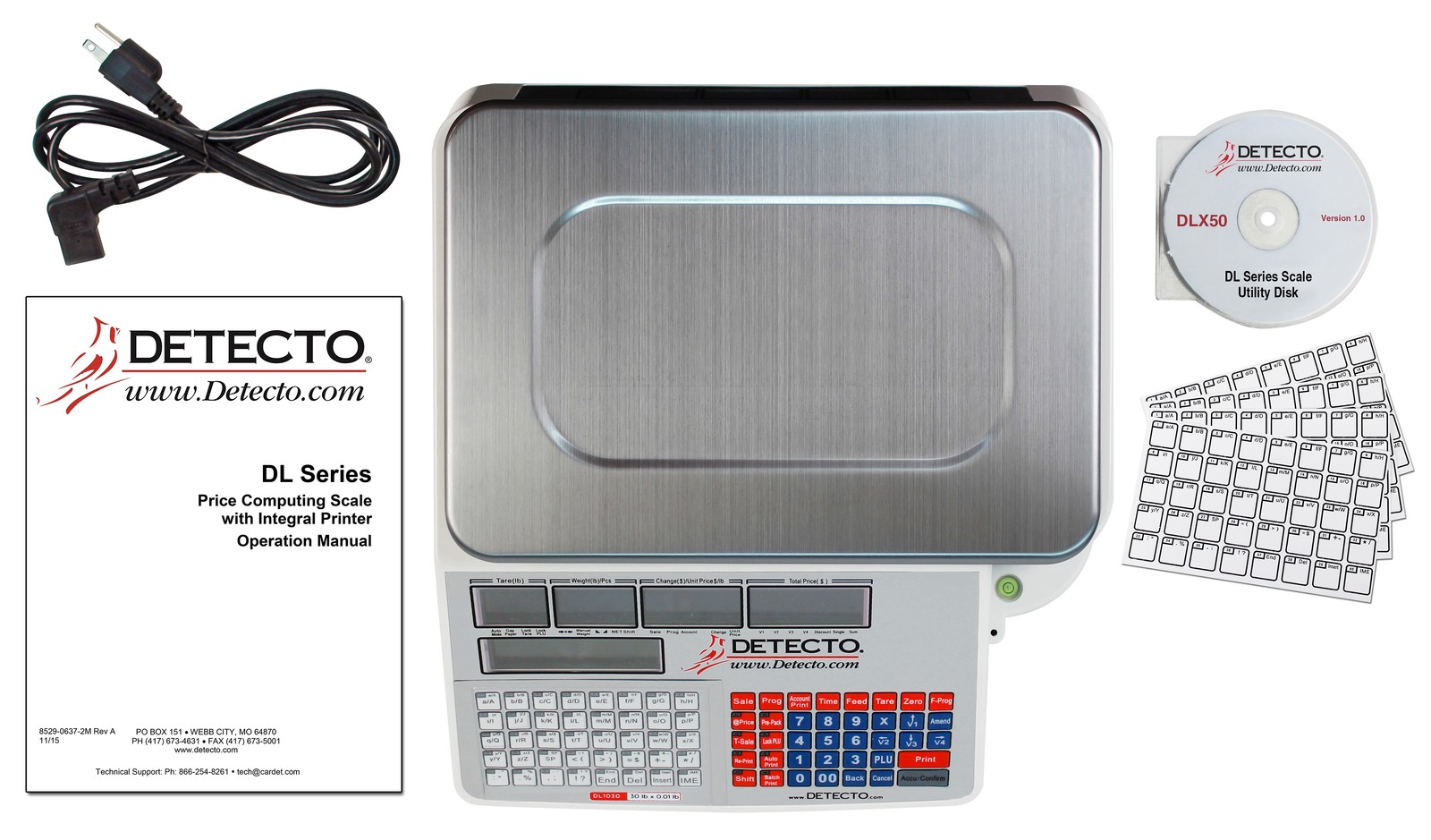 Detecto, DL1030P, Deli Scale with Integral Printer & Tower, 30lb x 0.01lb, NTEP