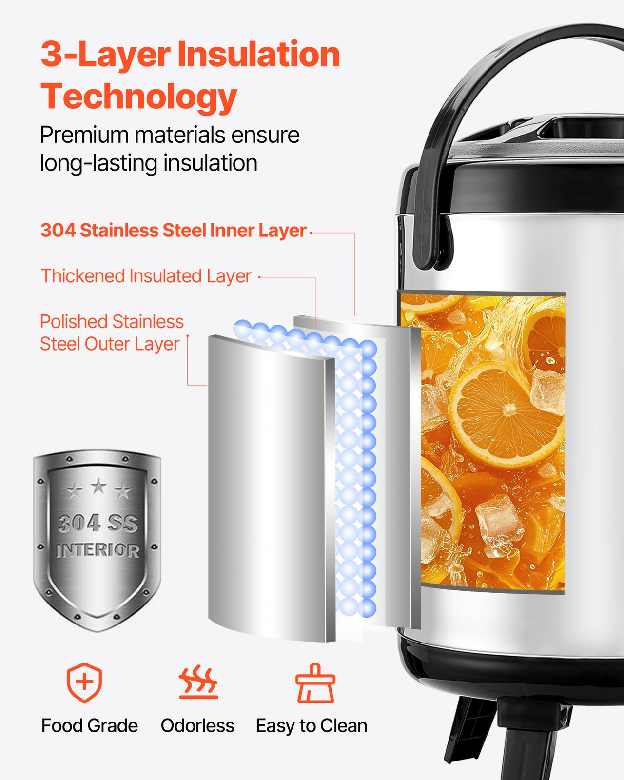 VEVOR Insulated Beverage Dispenser for Hot & Cold Drinks 1.5 Gal Stainless Steel
