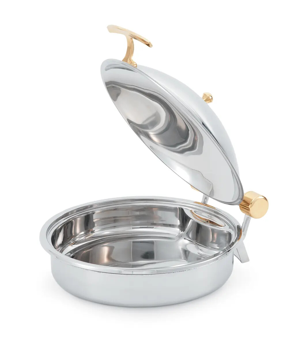 Vollrath 46121 6Qt Solid Top Induction Chafer w Brass Trim & Stainless Pan
