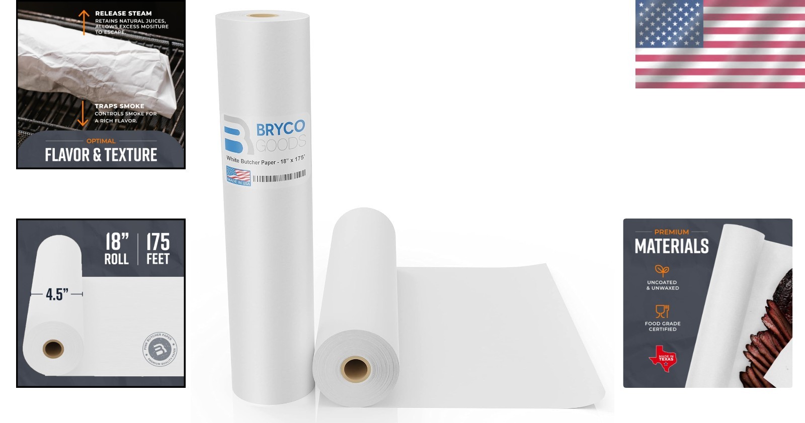White Kraft Butcher Paper Roll – 18″x175′ – Food-Grade