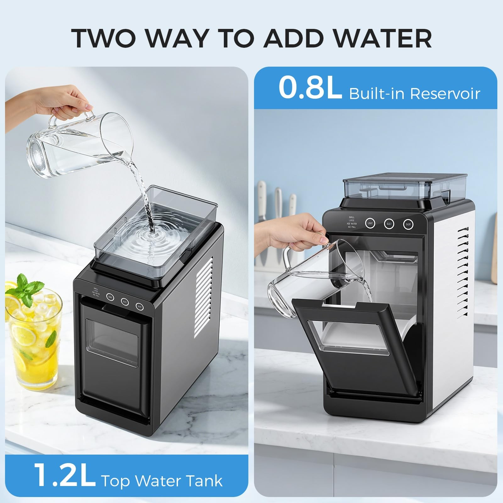 Ice Maker Countertop, Portable Ice Machine with External Water Tank, 8 Cubes