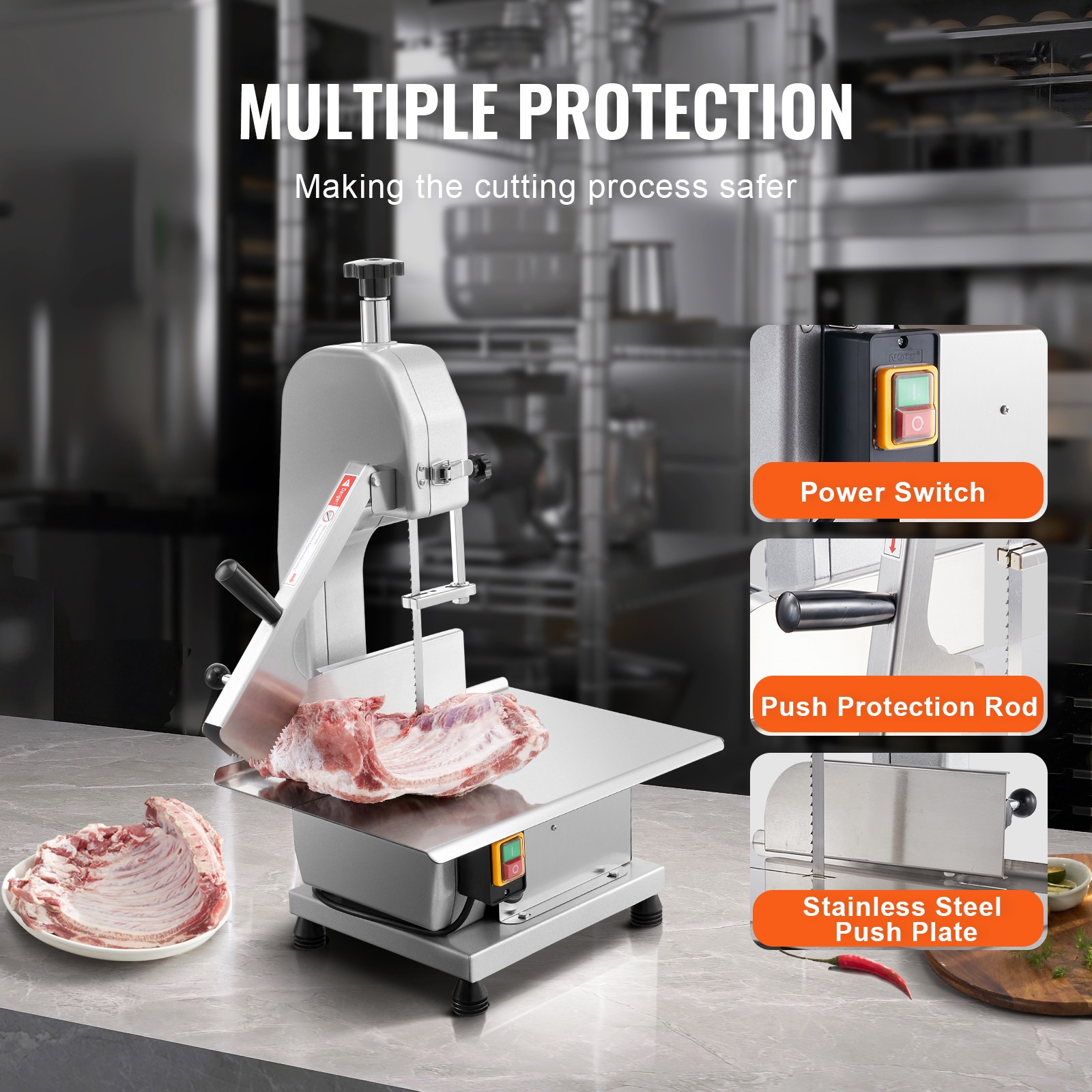 VEVOR Commercial Electric Meat Bandsaw Stainless Steel Bone Sawing Machine 110V